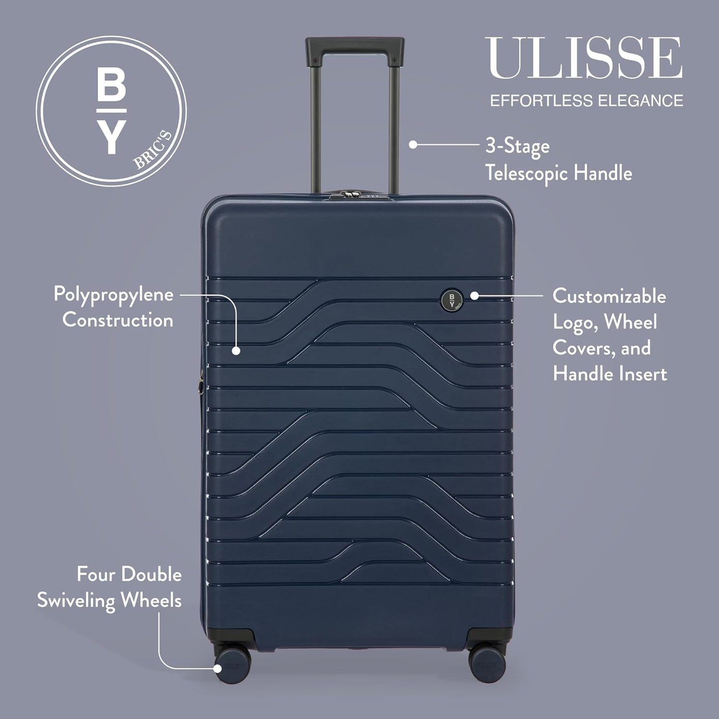 Bric's B|Y Ulisse Spinner Suitcase, Expandable Hard Shell Luggage with TSA Lock and Smooth 360° Wheels 30" – Ocean Blue