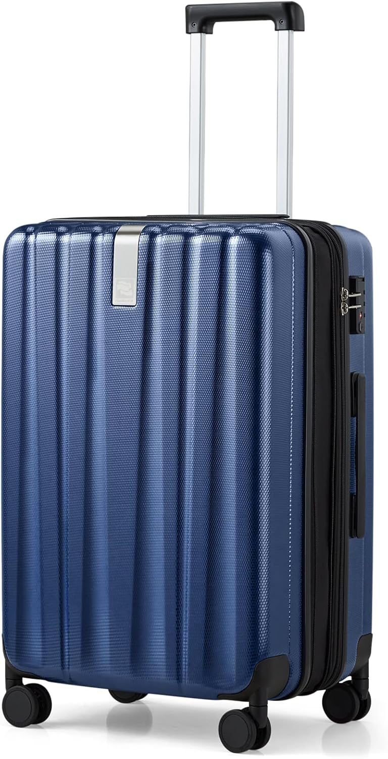Hanke 24 Inch Expandable Checked Luggage Lightweight PC Hard Case Luggage Suitcases with Wheels Travel Luggage Rolling Large Suitcase Travel Luggage Bag for Go to University.(Dark Blue)
