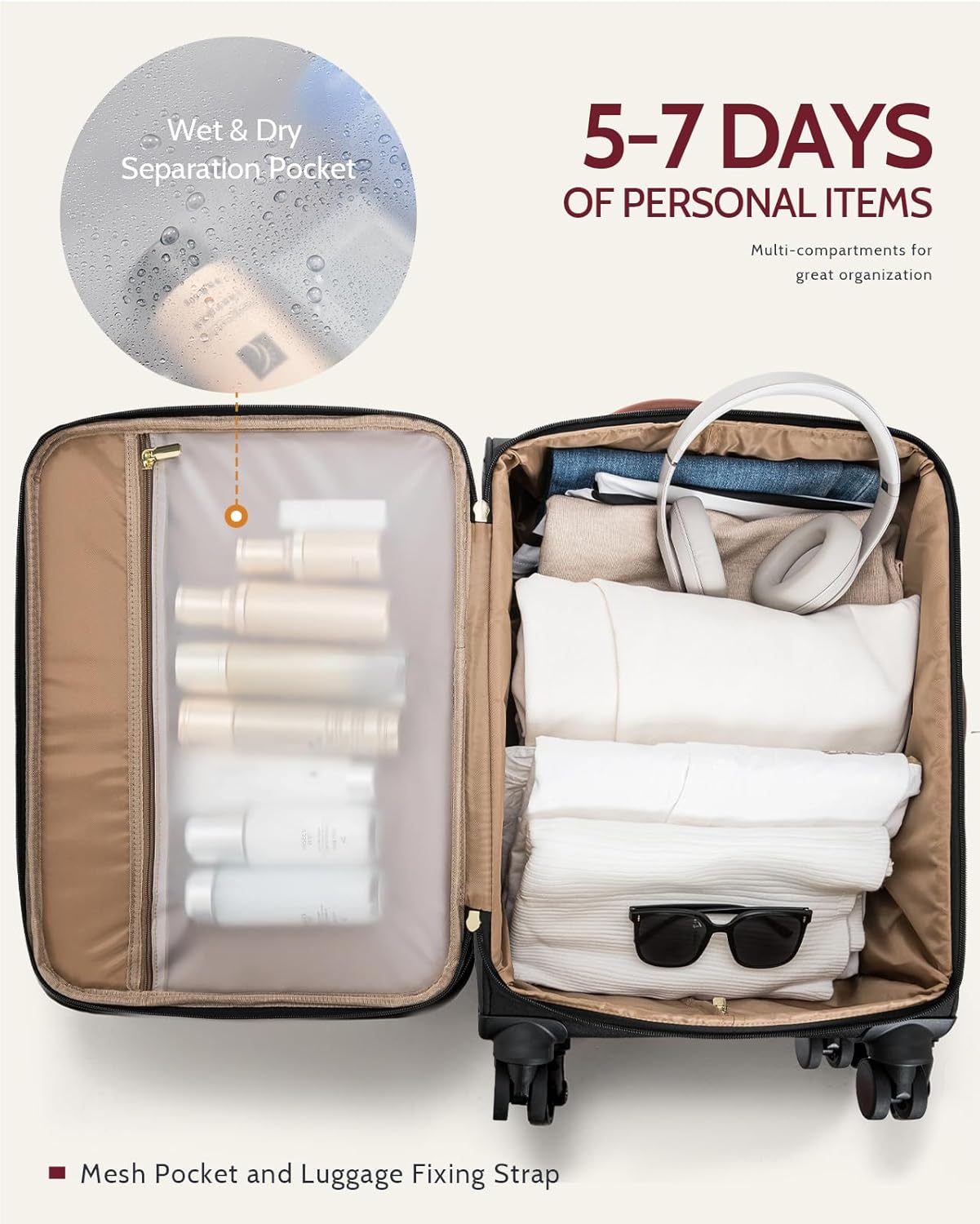 Carry On Luggage 22x14x9 Airline Approved, 20 Inch Softside Suitcase with 360° Spinner Wheels & TSA Lock, Ultra-Lightweight Water-Resistant Large Capacity Luggage for Women & Men