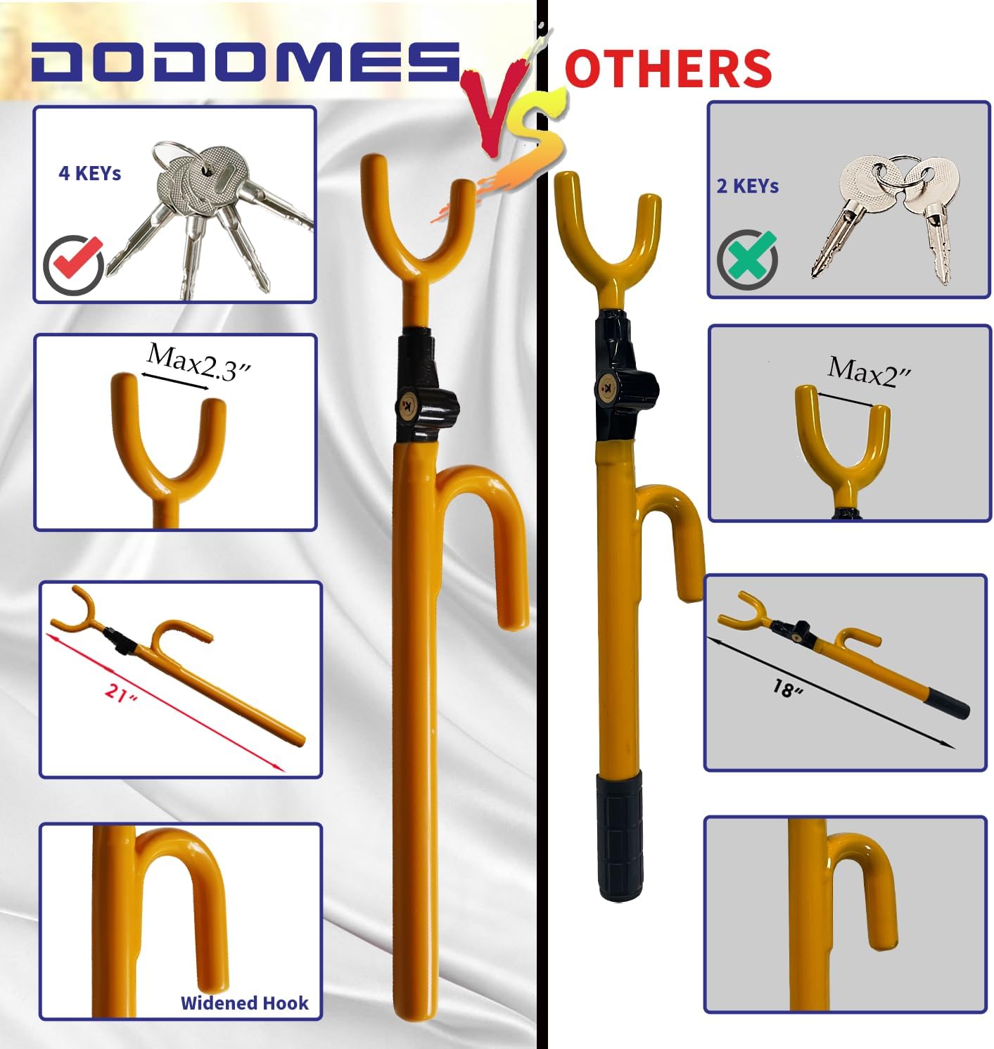 Steering Wheel Lock Anti-Theft car Device Car Wheel Locks Heavy Duty Vehicle Security Steering Wheel Lock for Truck Car Vehicles Van Lorry SUV with 4 Keys, Elongated Length MAX 30.5“ Yellow