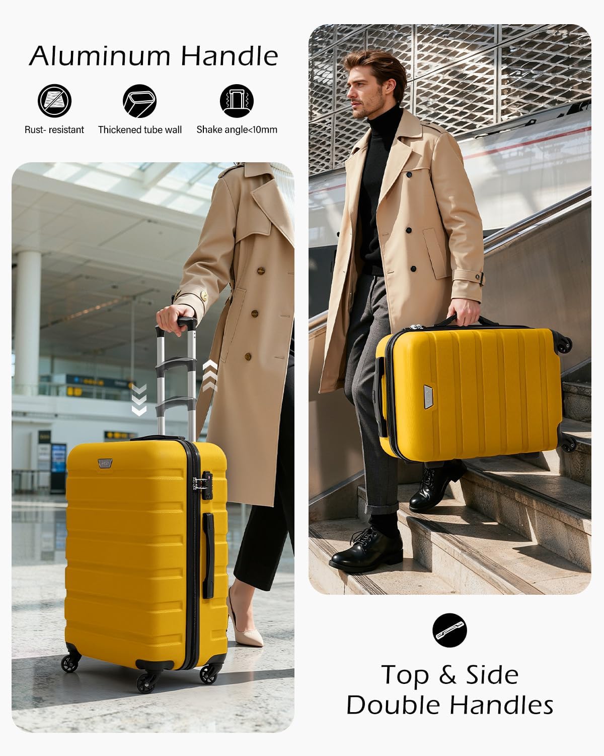 Coolife Luggage 3 Piece Set Suitcase Spinner Hardshell Lightweight TSA Lock (yellow, 3 piece set(20in24in28in))