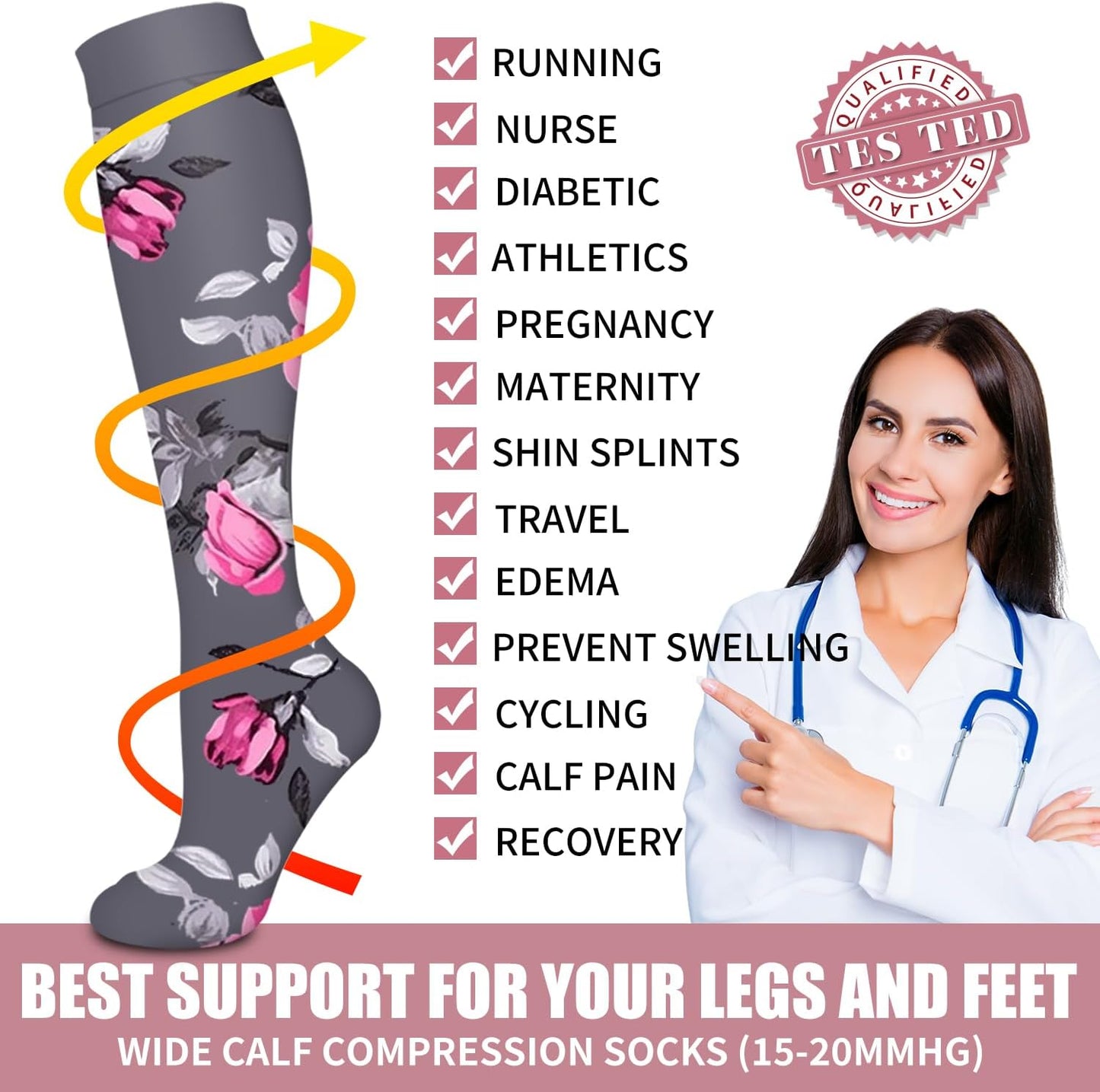 Bluemaple Compression Socks for Women & Men Circulation (6 Pairs) 15-20 mmHg is Best Support for Athletic Running Cycling