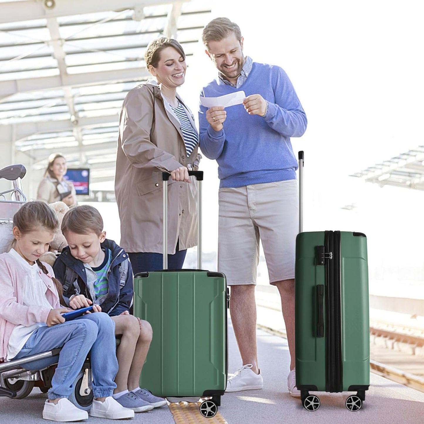 Merax 24 Inch Expandable Checked Luggage, Hardshell ABS Medium Suitcase with Spinner Wheels, TSA Lock, Lightweight Durable Travel Suitcase for Men Women(Green)