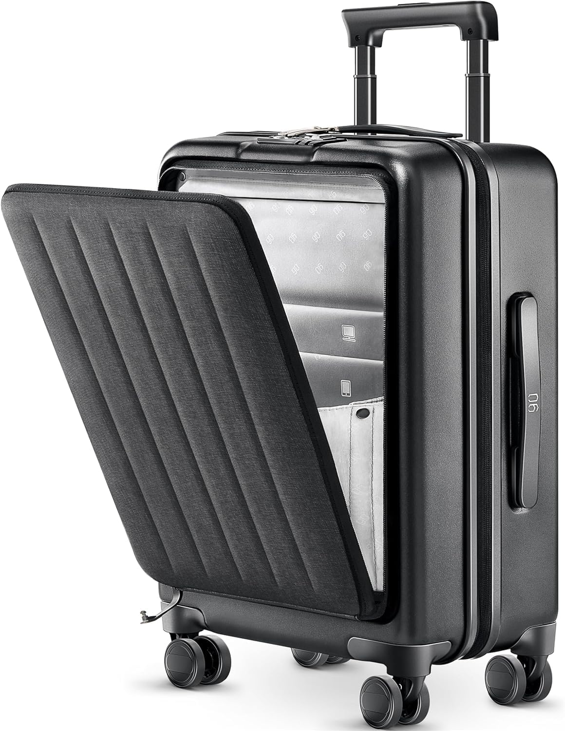 NINETYGO Carry on Luggage 22X14X9 Airline Approved with Front Pocket, 20 Inch Luggage with Front Compartment, Expandable, Double Spinner Wheels, Hardsided PC, TSA Lock (Black, Seine Max)