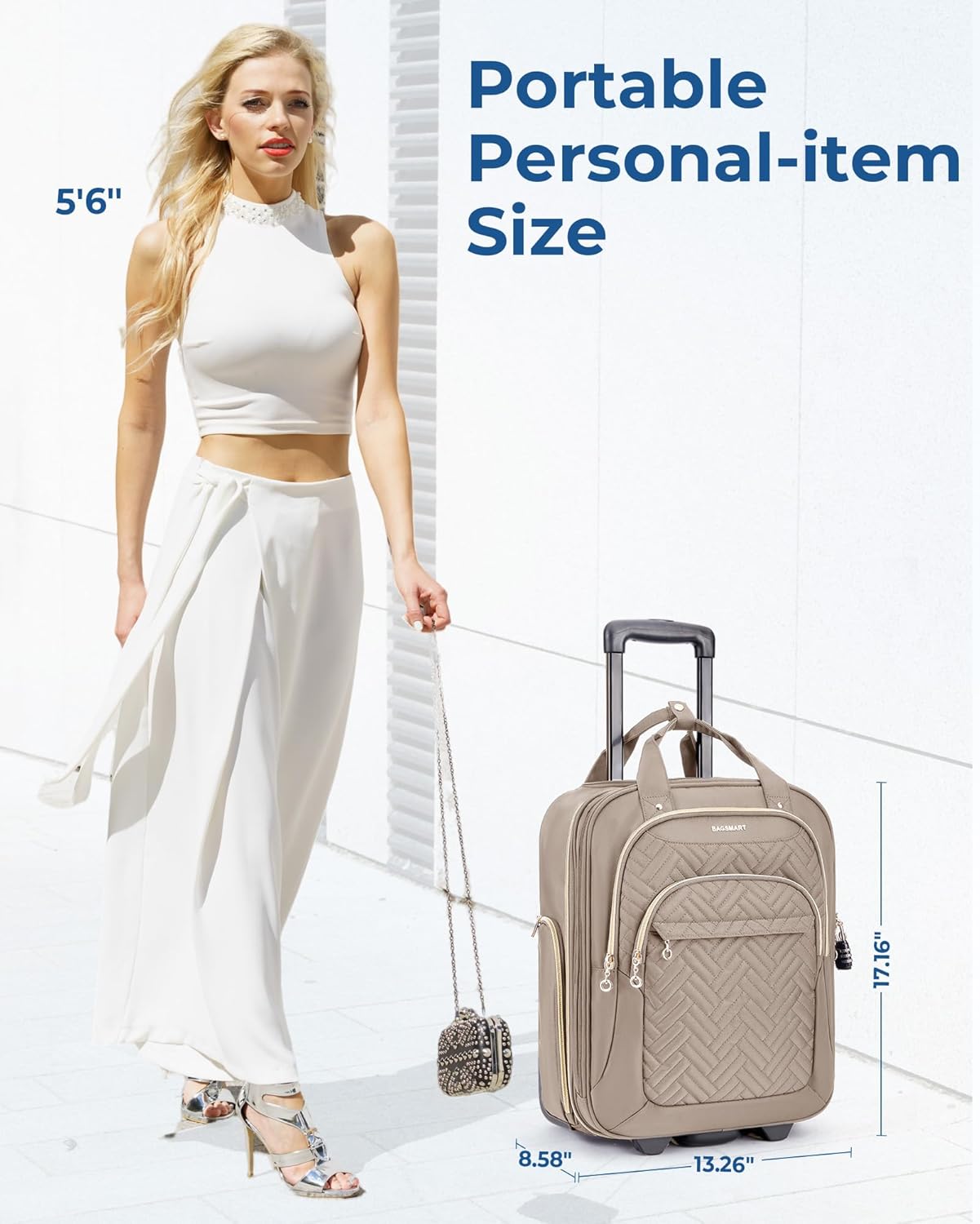 BAGSMART Underseat Carry On Luggage Airline approved,16-inch Underseater Softside Travel Suitcase with Wheels Lightweight Overnight Rolling Carry-on Luggage for Women Men Weekender, Brown