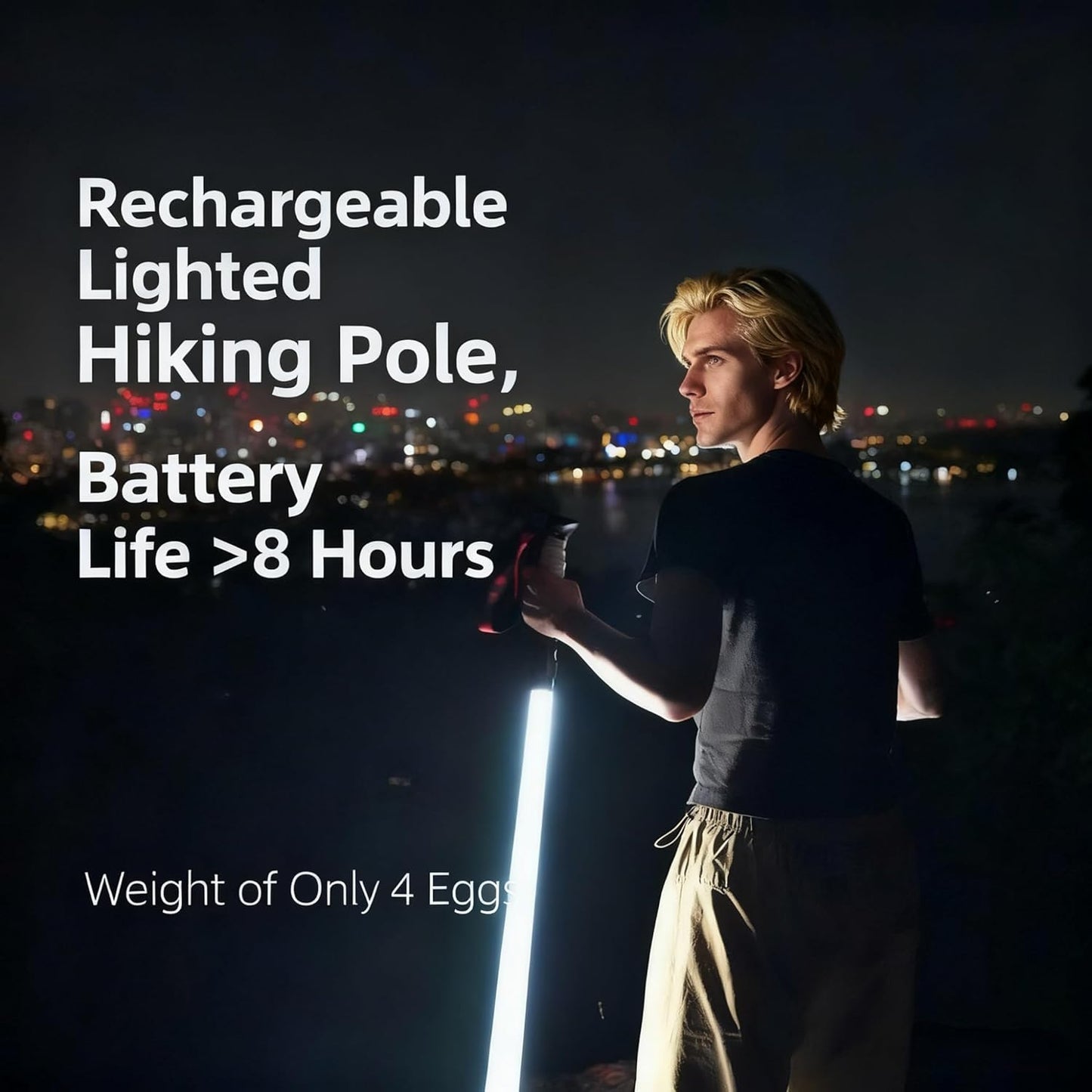 Rechargeable Ultra-Bright LED Light-Up Trekking Poles, Sci-Fi Lightsaber-Inspired Hiking Sticks, Lightweight for Outdoor Hiking, Camping & Night Walking, White Light