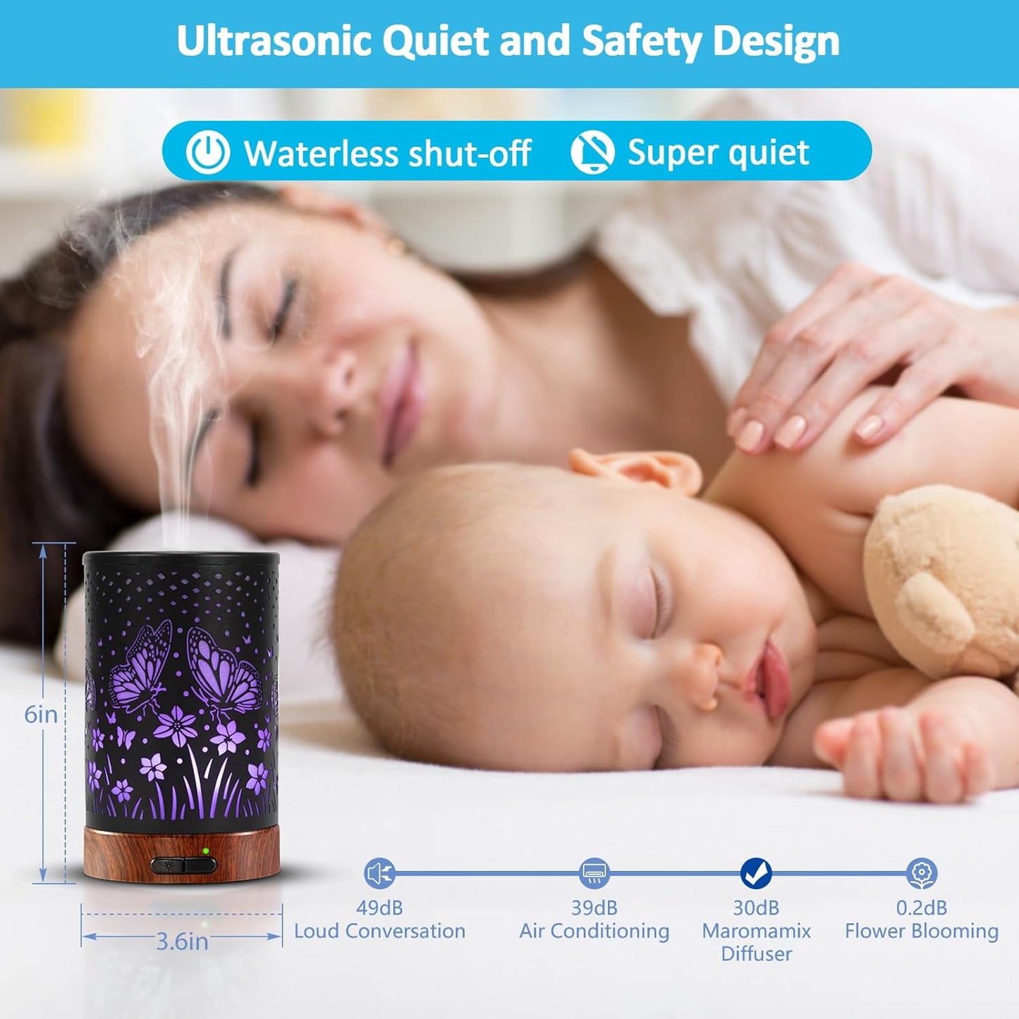 Essential Oil Diffuser - 150ML Metal Aromatherapy Diffuser for Essential Oils with 7 Colors Lights Gifts for Mom Waterless Auto Shut-Off & Ultrasonic Cool Mist Diffuser, Ambience for Home