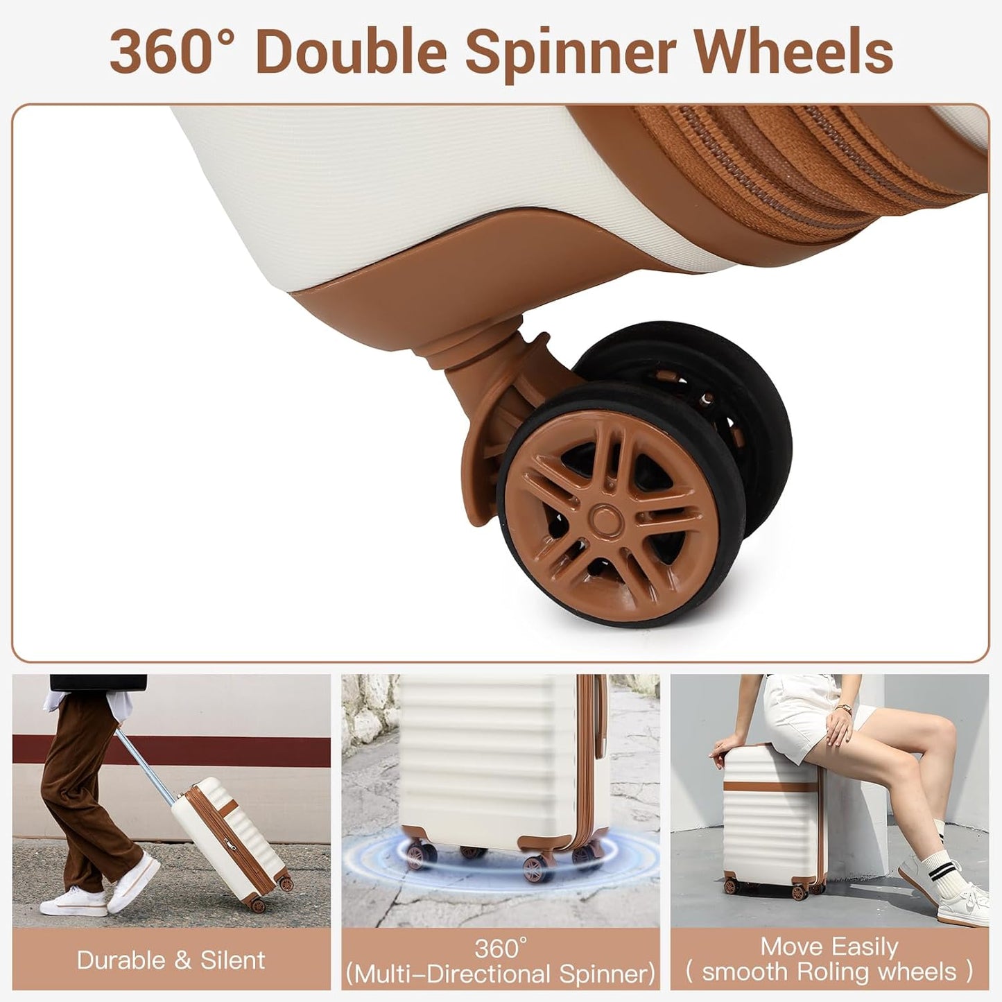 Kono Luggage Set 3 Pieces Expandable ABS Durable Suitcase Hardside with Double Spinner Wheels Tsa Lock Cream White(20in/24in/28in)