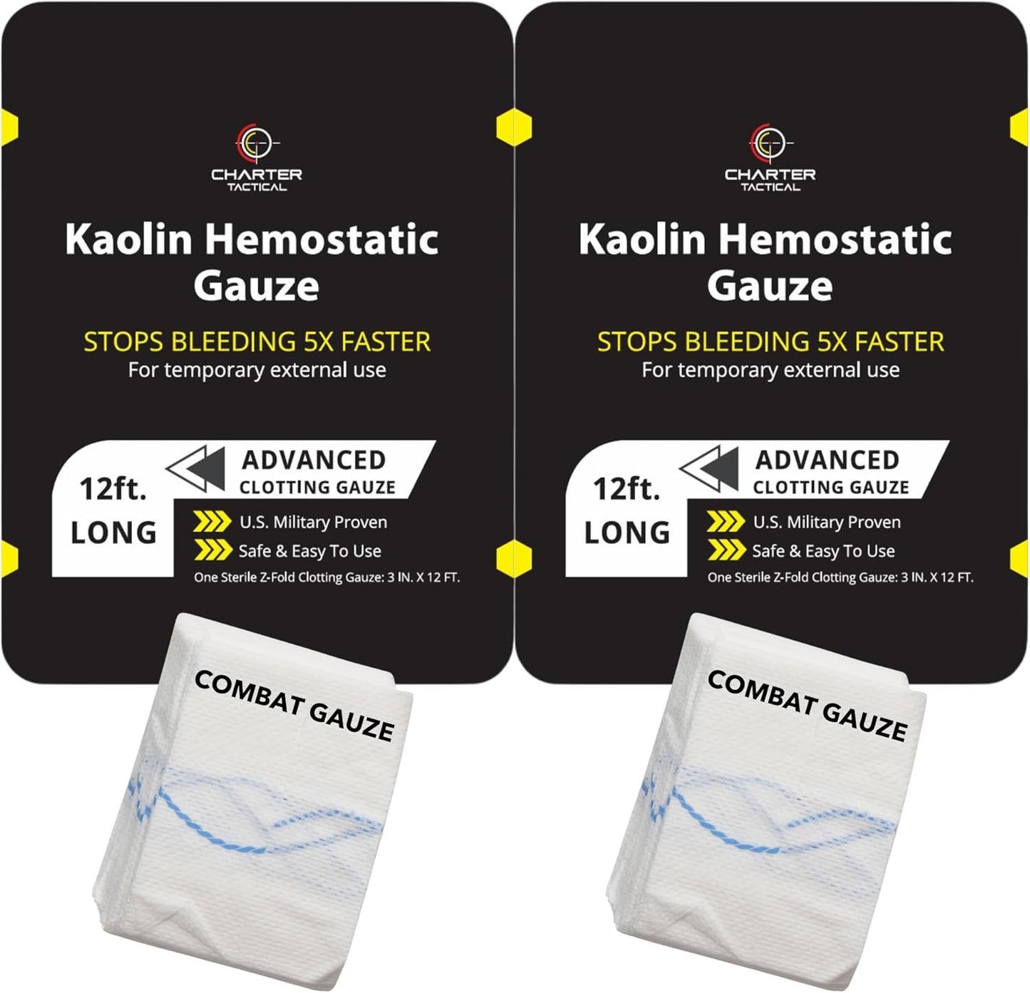 First Aid Advanced Quick Clotting Combat - Flexible Hemostatic - Stop The Bleed kit Faster Wound Packing with Quick Clotting Medical - Survival Kit Supplies - 3" x 12.5' (CT-GAUZE2)