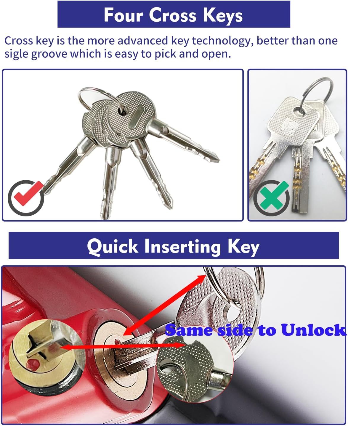 Steering Wheel Lock Anti-Theft car Device Car Wheel Locks Heavy Duty Vehicle Security Steering Wheel Lock for Truck Car Vehicles Van Lorry SUV with 4 Keys, Elongated Length BlackRed