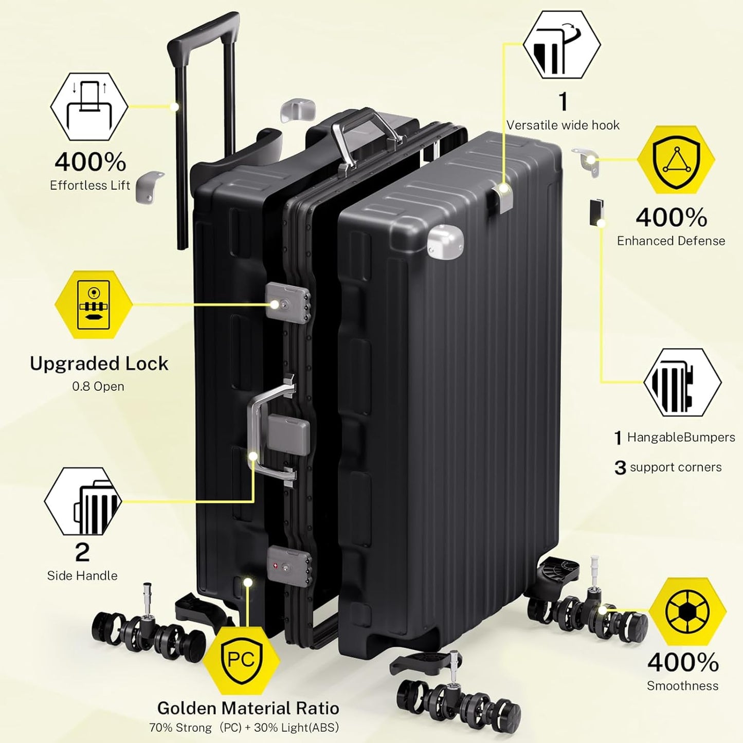 Krute Luggage 28 Inch Checked Suitcase with Spinner Wheels Zipperless Aluminum Frame Luggages TSA Lock No Zipper Hardshell Lightweight PC+ABS Large Suitcases
