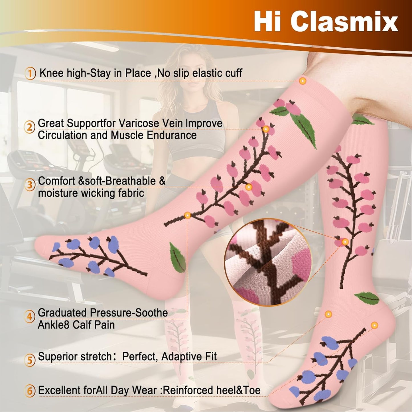 Graduated Compression Socks for Women&Men 20-30mmhg Knee High Socks Travel Hiking Running Stocking