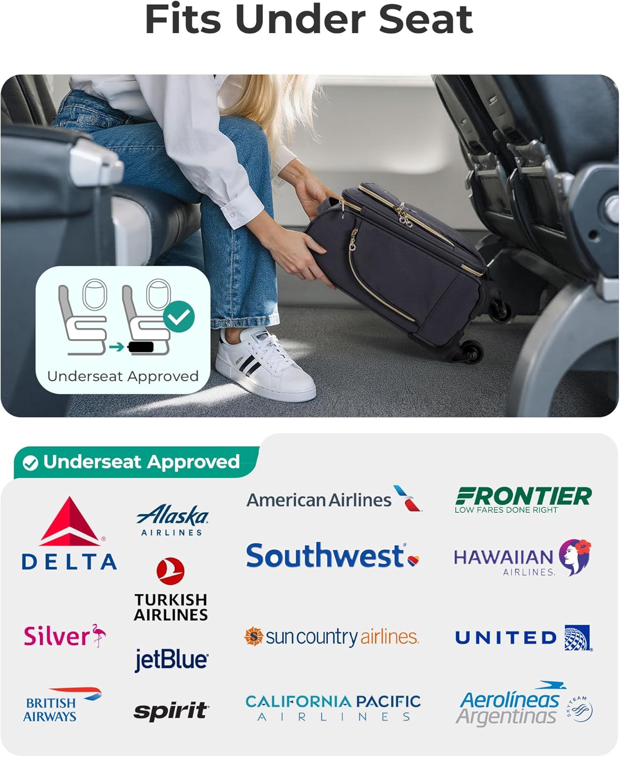 BAGSMART Underseat Carry On luggage Airline Approved, 16-inch Small Softside Underseater Travel Suitcase with Spinner Wheels Overnight Bag Small Rolling Carry-on for Women Men Weekender,Grey