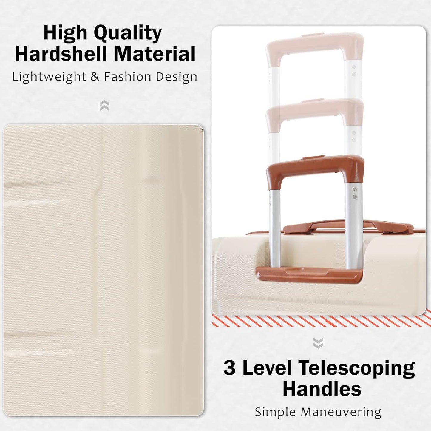 Merax Luggage Sets 2 Piece Suitcase Set, Hardshell 20 IN & 24 IN Suitcase Set with Duffel Bag, Travel Suitcases with Spinner Wheels and TSA Lock(Khaki & Brown)