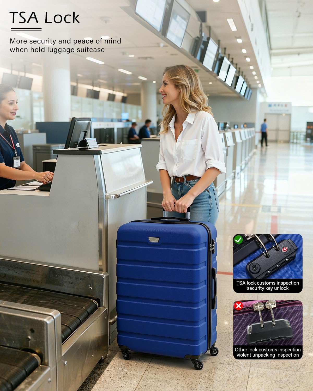 Coolife 3-Piece Lightweight Hardside Spinner Luggage Set with TSA Lock