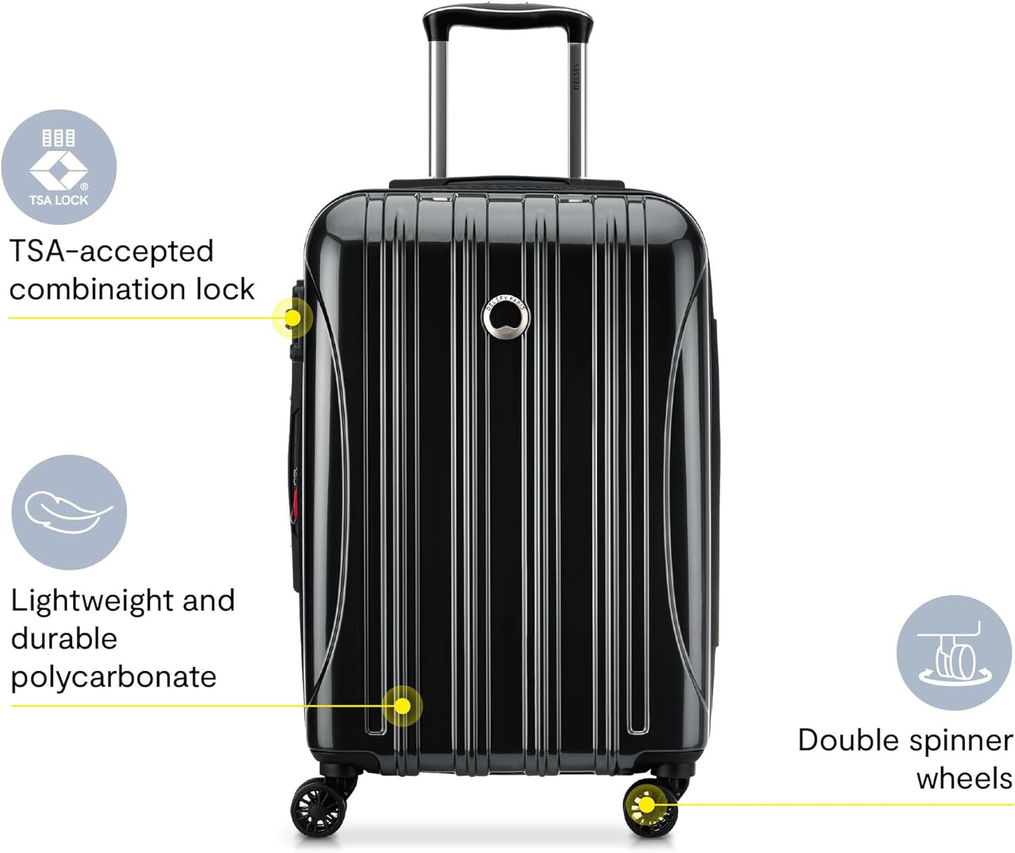 DELSEY PARIS Helium Aero Hardside Expandable Luggage with Spinner Wheels, Black, 2-Piece Set (21/24)