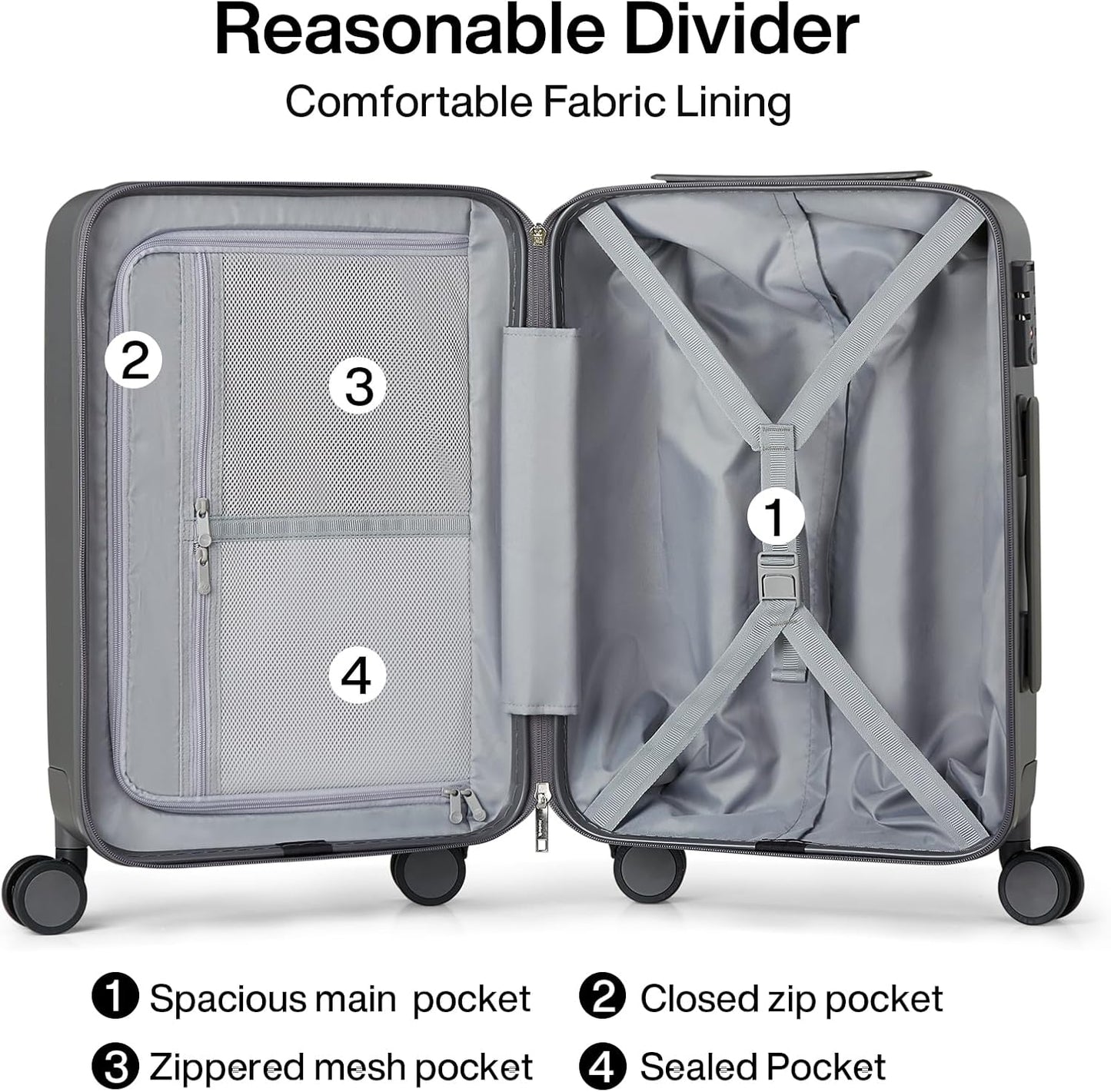 Hanke 3 Piece Luggage Sets with Spinner Wheels, Carry On Luggage Lightweight PC Hard Shell Suitcases TSA Luggage Checked Bag 20/24/28 Inch (Graphite Grey)