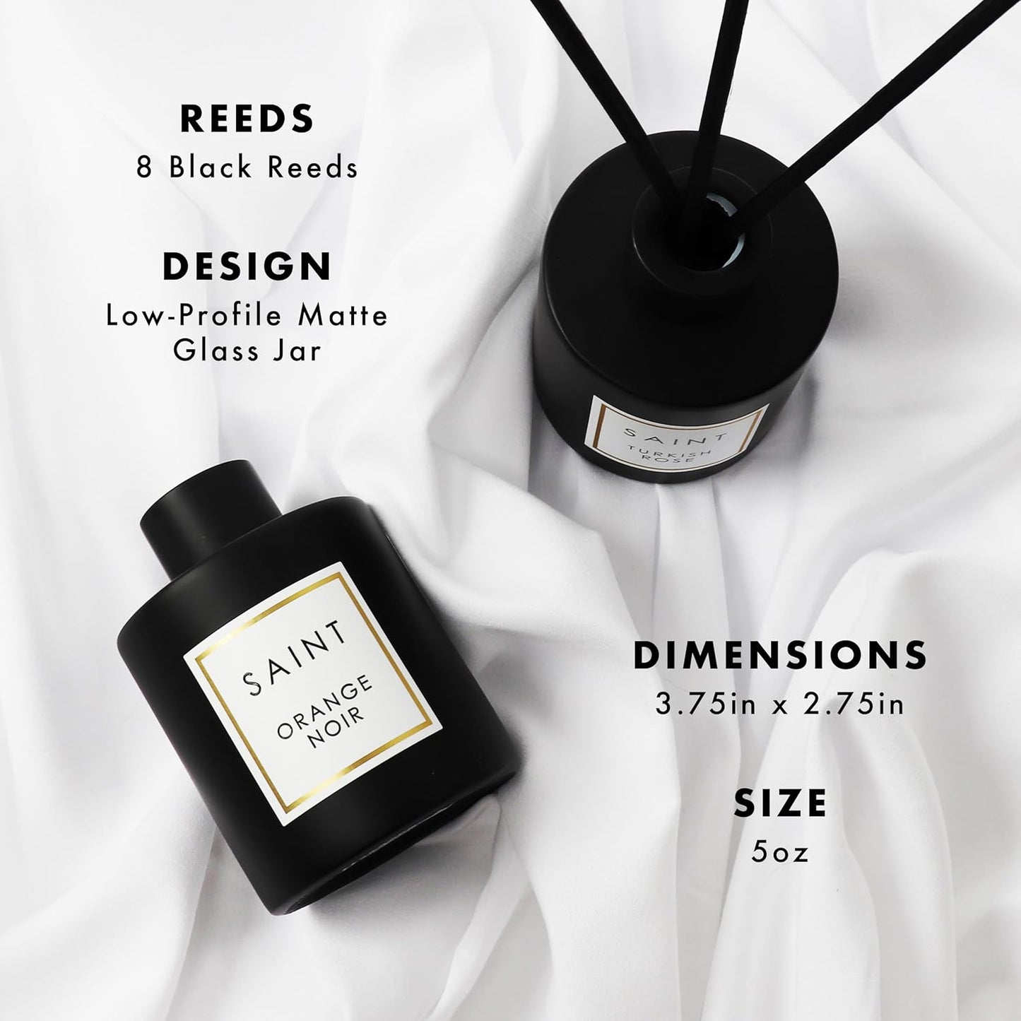 SAINT Reed Diffuser, Aromatherapy Diffuser Set with Scent Diffuser Sticks, Long-Lasting Oil Diffuser in Matte Black Glass Jar, Aroma Diffuser for Home, Bedroom, or Bathroom, 5oz, Orange Noir