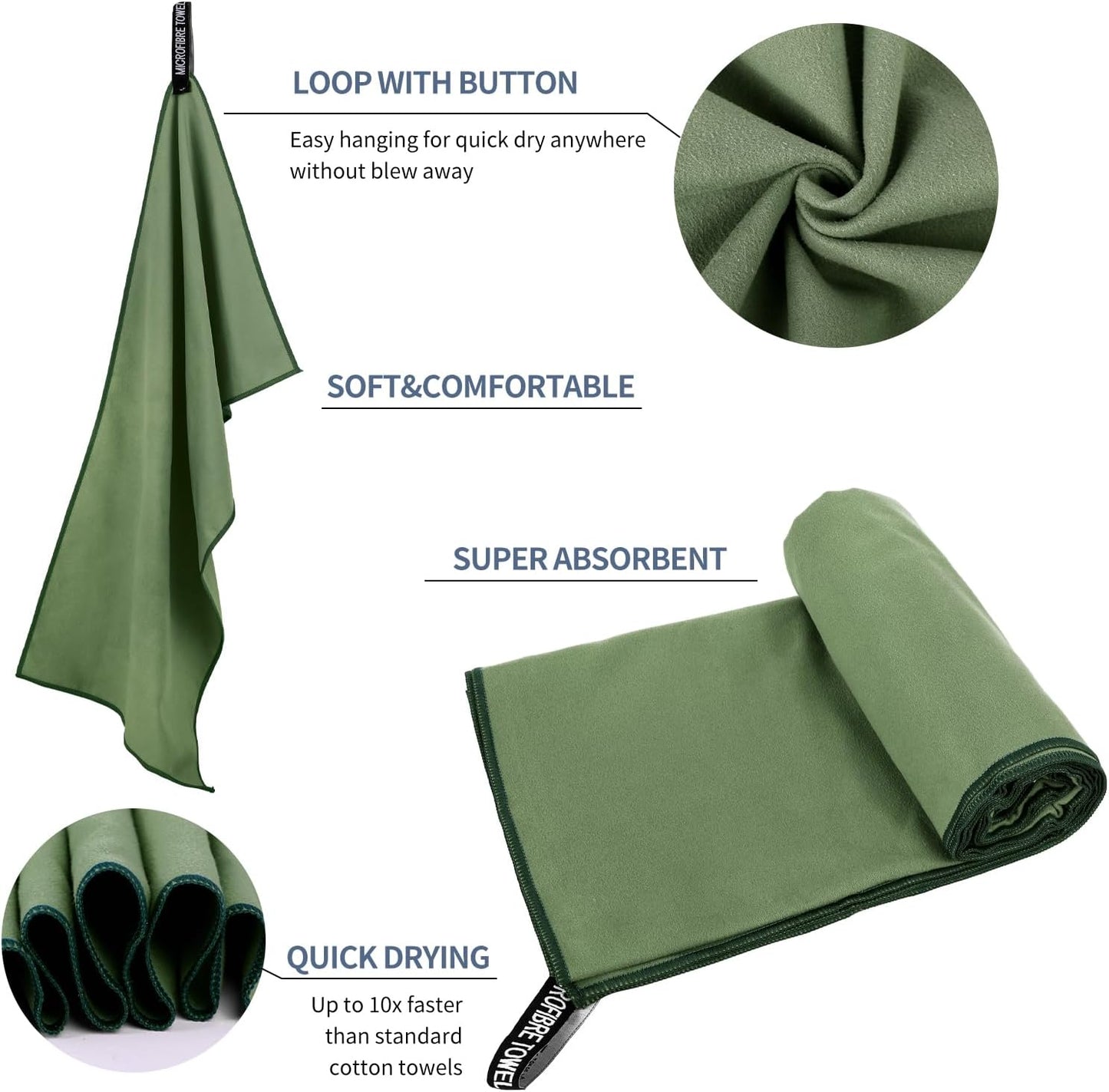 Microfiber Travel Towel, Soft Lightweight Quick Dry Towel, Super Absorbent Compact Travel & Sports & Beach Towels for Camping, Backpack, Gym, Swimming, Yoga, Hiking (XL:30"×60" -ArmyGreen)