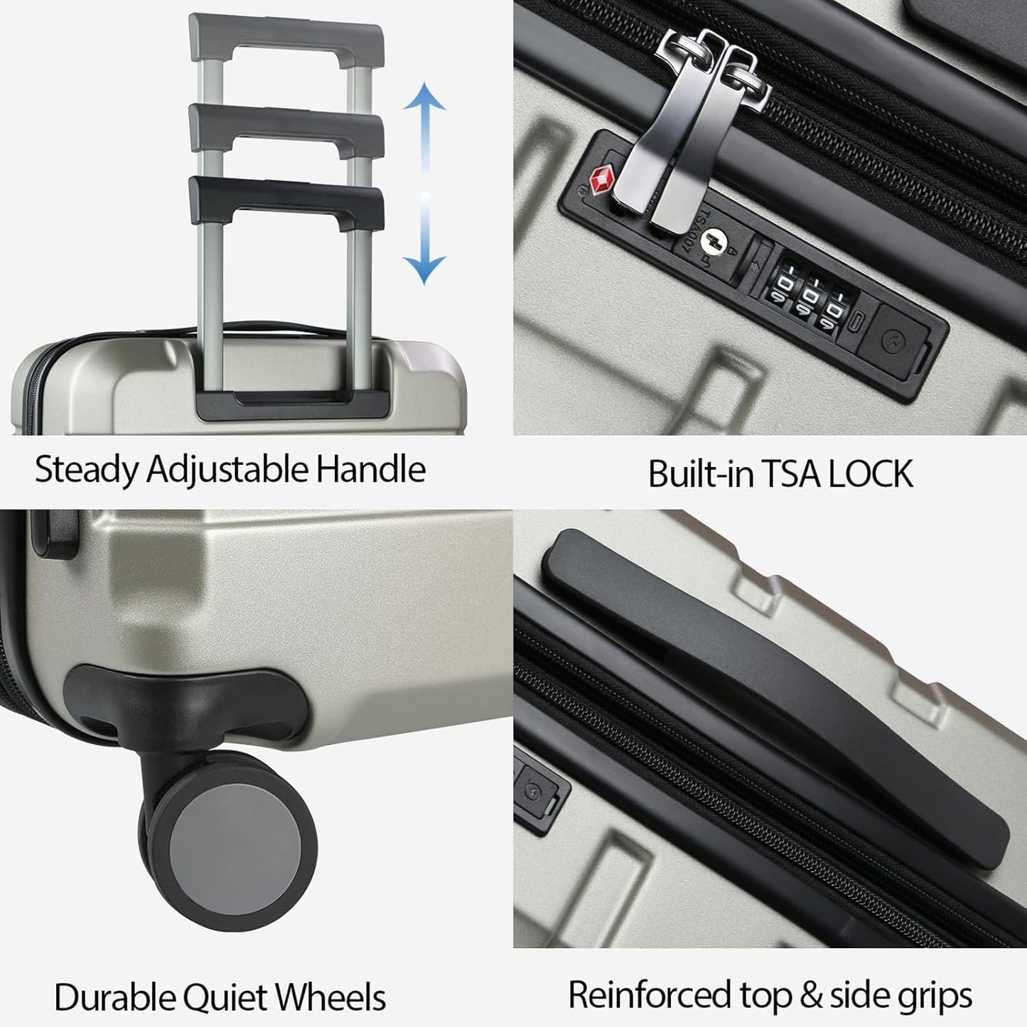 KROSER Hardside Expandable Carry On Luggage with Spinner Wheels & Built-in TSA Lock, Durable Suitcase Rolling Luggage with USB Port, Carry-On 20-Inch Champagne