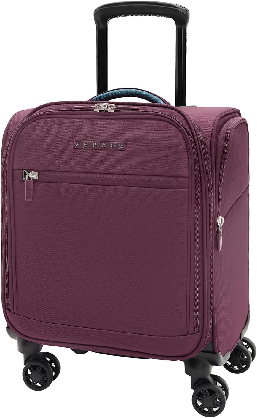 Verage Under Seat Luggage with Wheels, Softside Small Suitcase Spinner Carry On Luggage Bags for Airlines Airplanes Short Trip Men Women (Grape red, 14.5-Inch Plus Underseat)