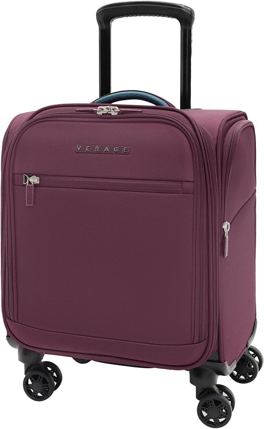 Verage Under Seat Luggage with Wheels, Softside Small Suitcase Spinner Carry On Luggage Bags for Airlines Airplanes Short Trip Men Women (Grape red, 14.5-Inch Plus Underseat)
