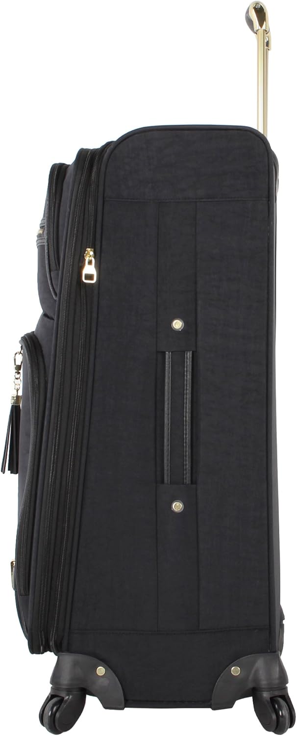 Steve Madden Designer Luggage - Checked Large 28 Inch Softside Suitcase - Expandable for Extra Packing Capacity - Lightweight Bag with Rolling Spinner Wheels (Peek-A-Boo Black)