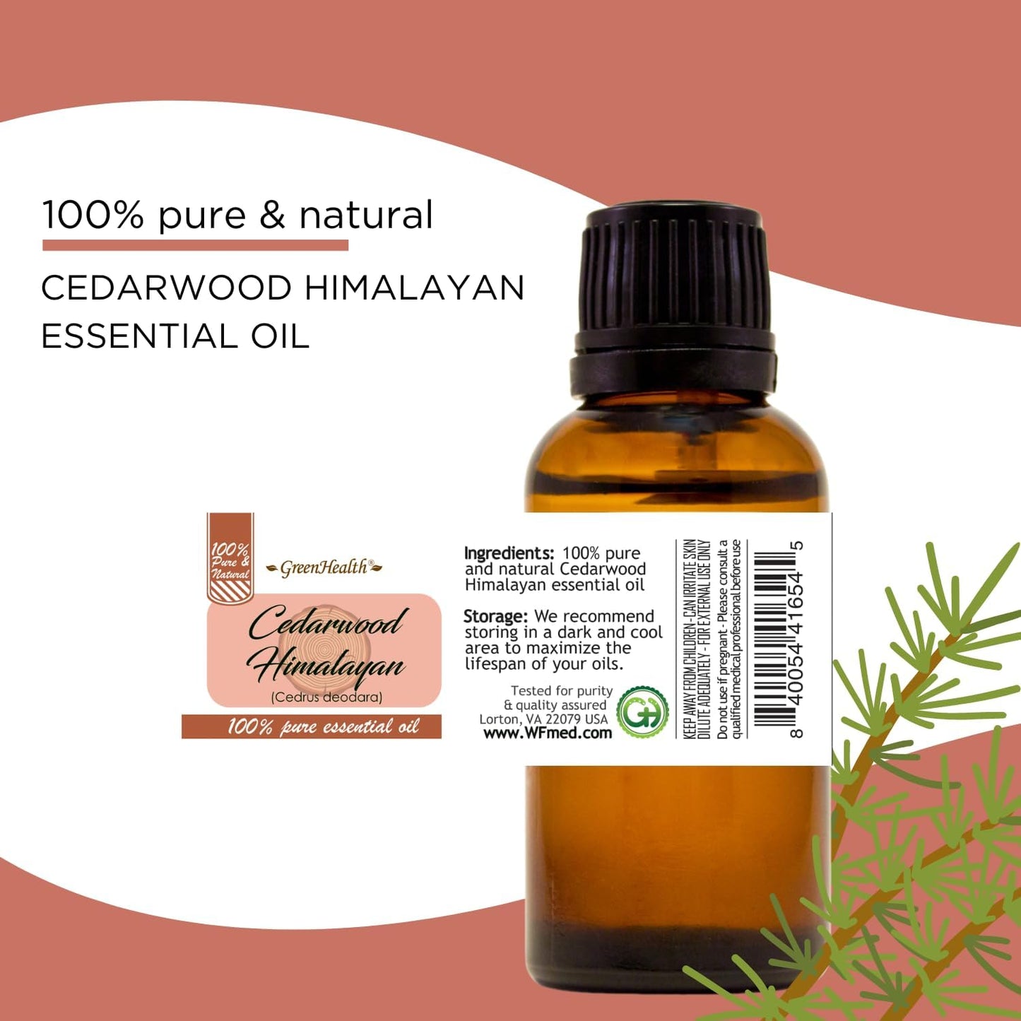 16 fl oz - Cedarwood Himalayan Essential Oil (100% Pure & Uncut), Aluminum Bottle - GreenHealth