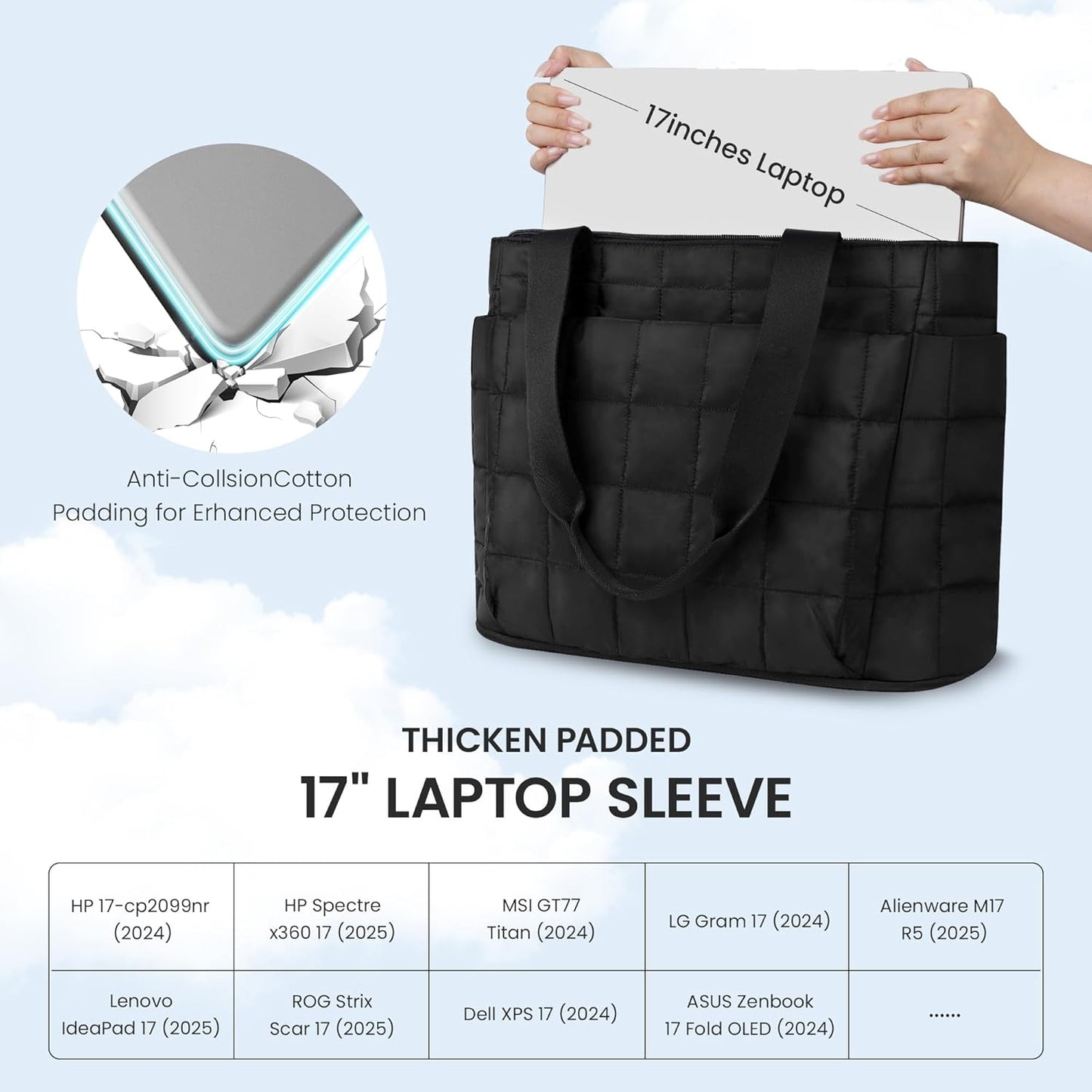 befen Laptop Tote Bag for Women Work, Travel Tote Bags Nurse Puffer Quilted Handbags, Lightweight Waterproof Beach Purse