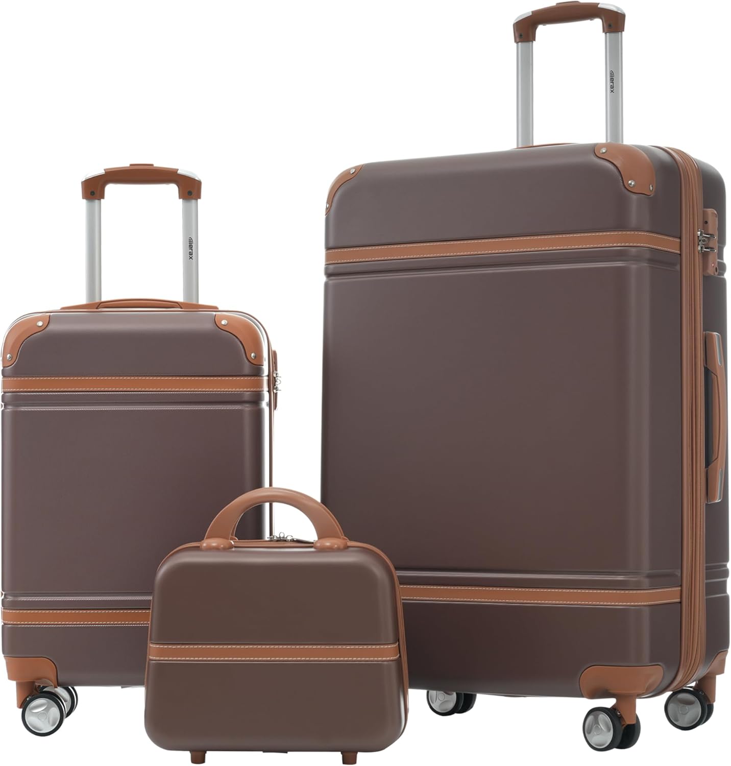 Merax Luggage Set 2 Piece Suitcase Set with Cosmetic Case Expandable Spinner Wheels Vintage Luggage Sets(Brown,20"+28")