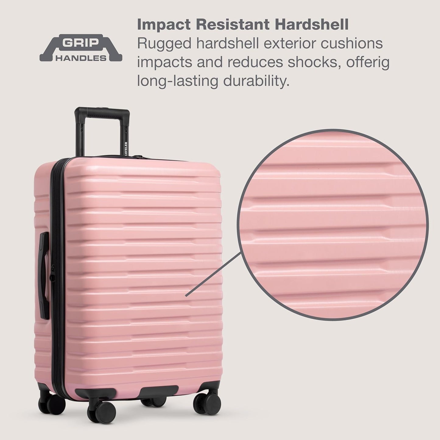 U.S. Traveler Boren Hardside Spinner Luggage with Aluminum Handle, Pink, Carry-on 22-Inch
