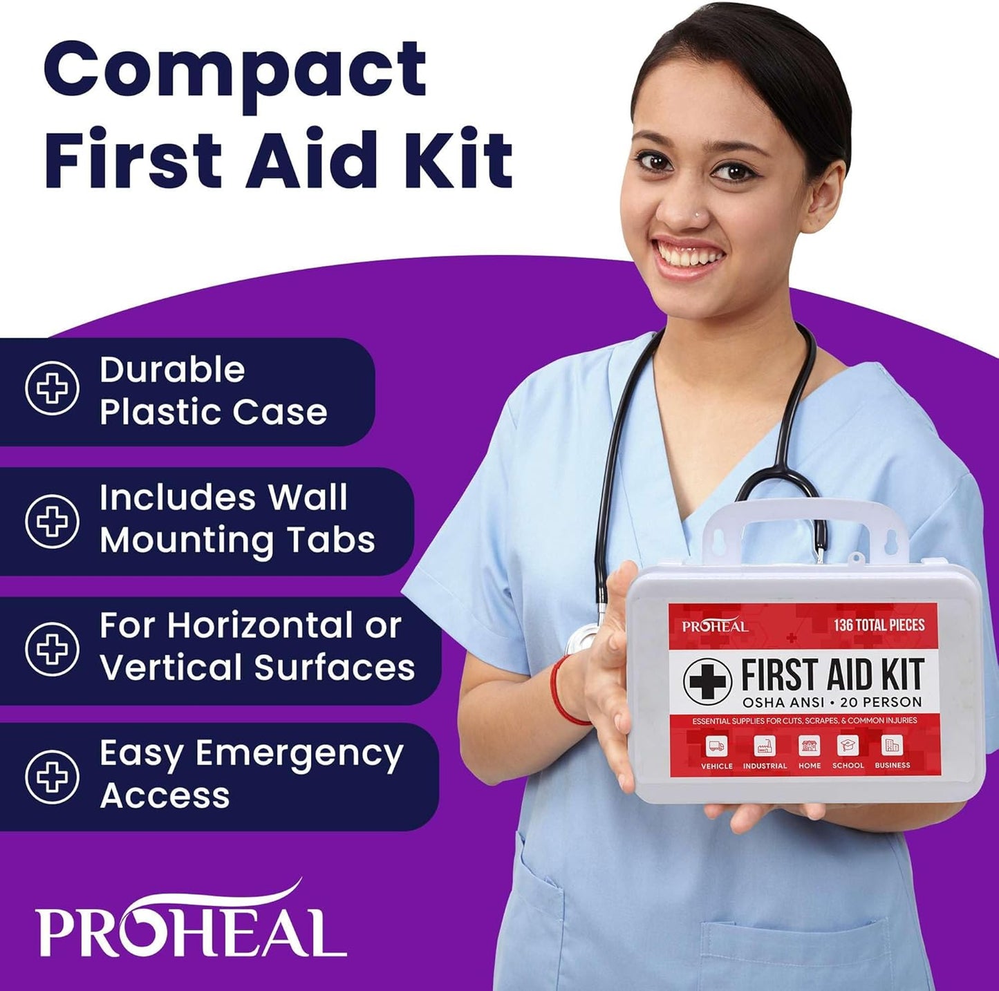 20 Person OSHA Compliant First Aid Kit for Businesses, Vehicles, Trucks, Construction Site - Type III, ANSI Class A Emergency Kit - 136 Piece Essential First Aid Supplies