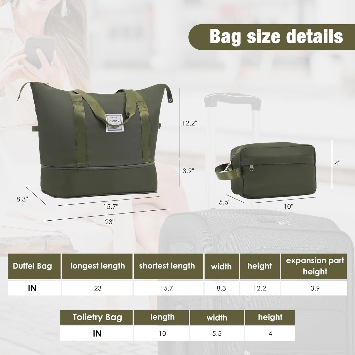 Merax Softside Luggage Set 3 Piece Suitcase with Duffel Bag Spinner Wheels Lightweight Expandable Travel Luggage 22" 26" 30",Army Green