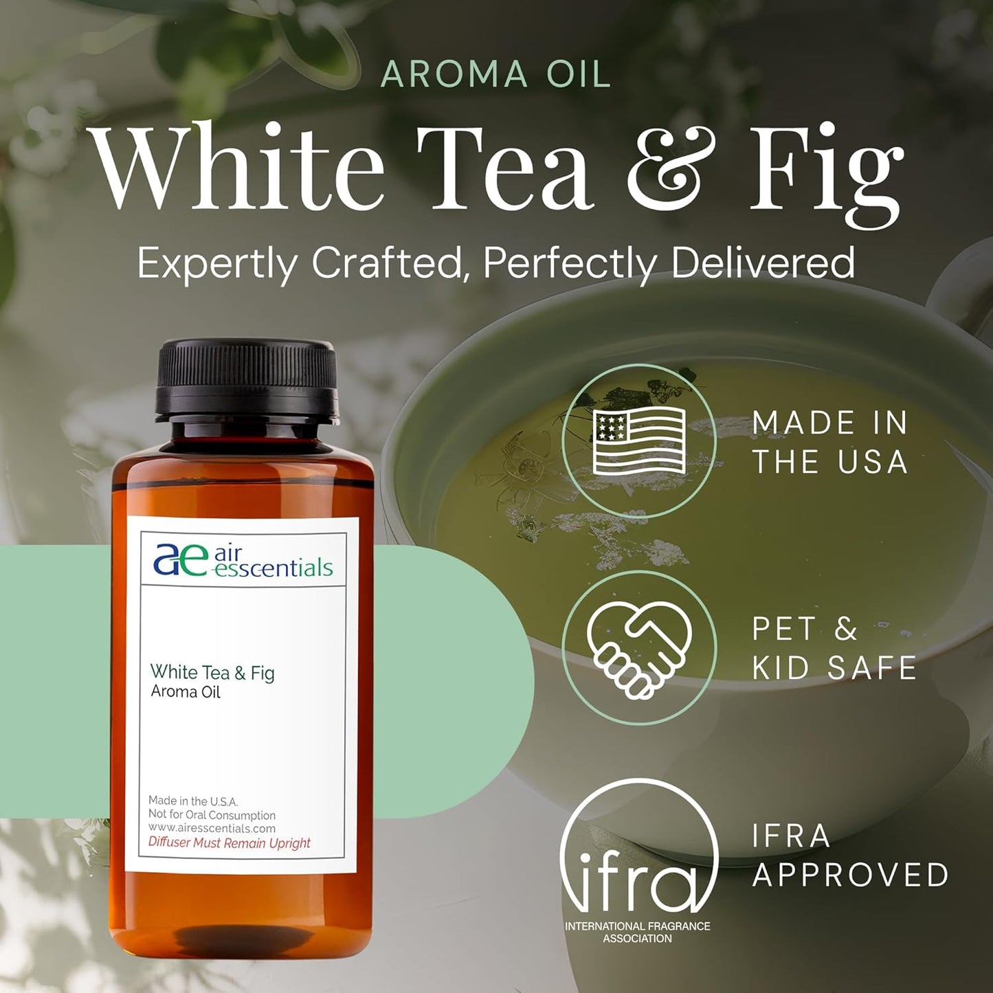 White Tea & Fig Aroma Oil, Essential Oils Blend for Diffusers & Scent Machines,Elegant Floral & Tea Blend with Citrus, Aromatherapy, Cold Air Diffuser Compatible, 300 mL