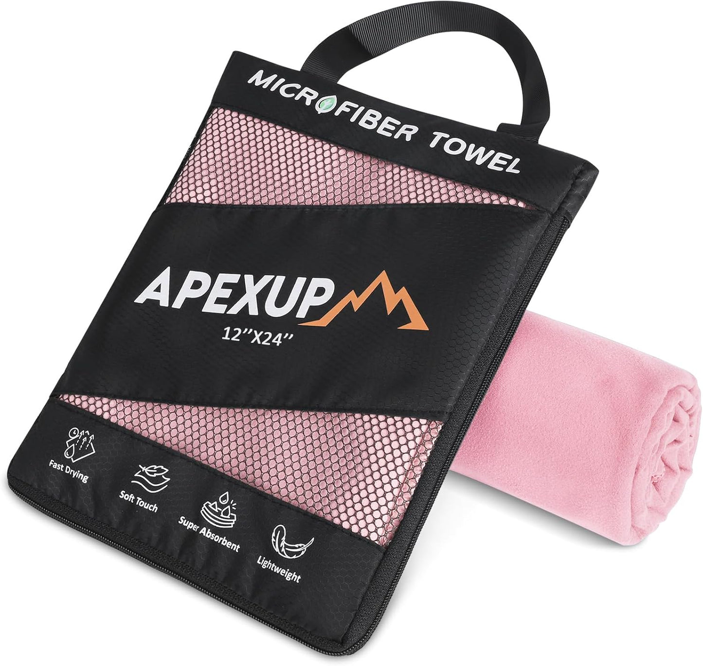 APEXUP Microfiber Travel Towel, Ultra Absorbent Quick Dry Towels, Lightweight Gym Sports Camping Towel for Workout, Yoga, Beach, Shower, Swimming (24"×12", Pale Rose)