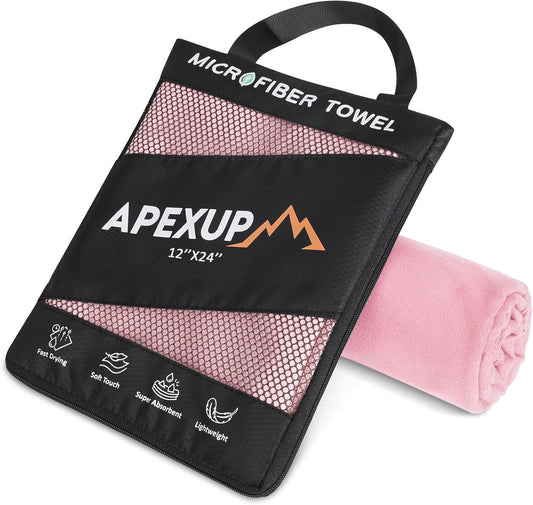 APEXUP Microfiber Travel Towel, Ultra Absorbent Quick Dry Towels, Lightweight Gym Sports Camping Towel for Workout, Yoga, Beach, Shower, Swimming (24"×12", Pale Rose)