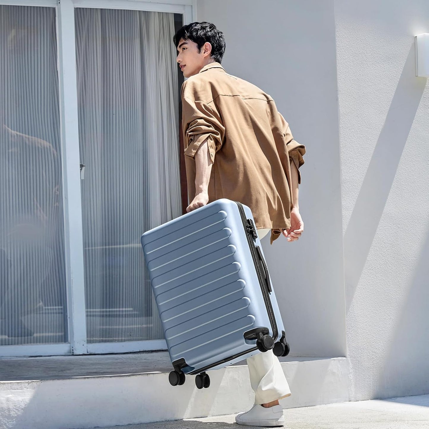 NINETYGO Medium Checked Luggage 26 Inch, Checking In Luggage with Smooth Spinner Wheels, Lightweight, Hard Shell PC Suitcase, Lightweight Travel Luggage, TSA Approved (Shadow, Rhine Basic)