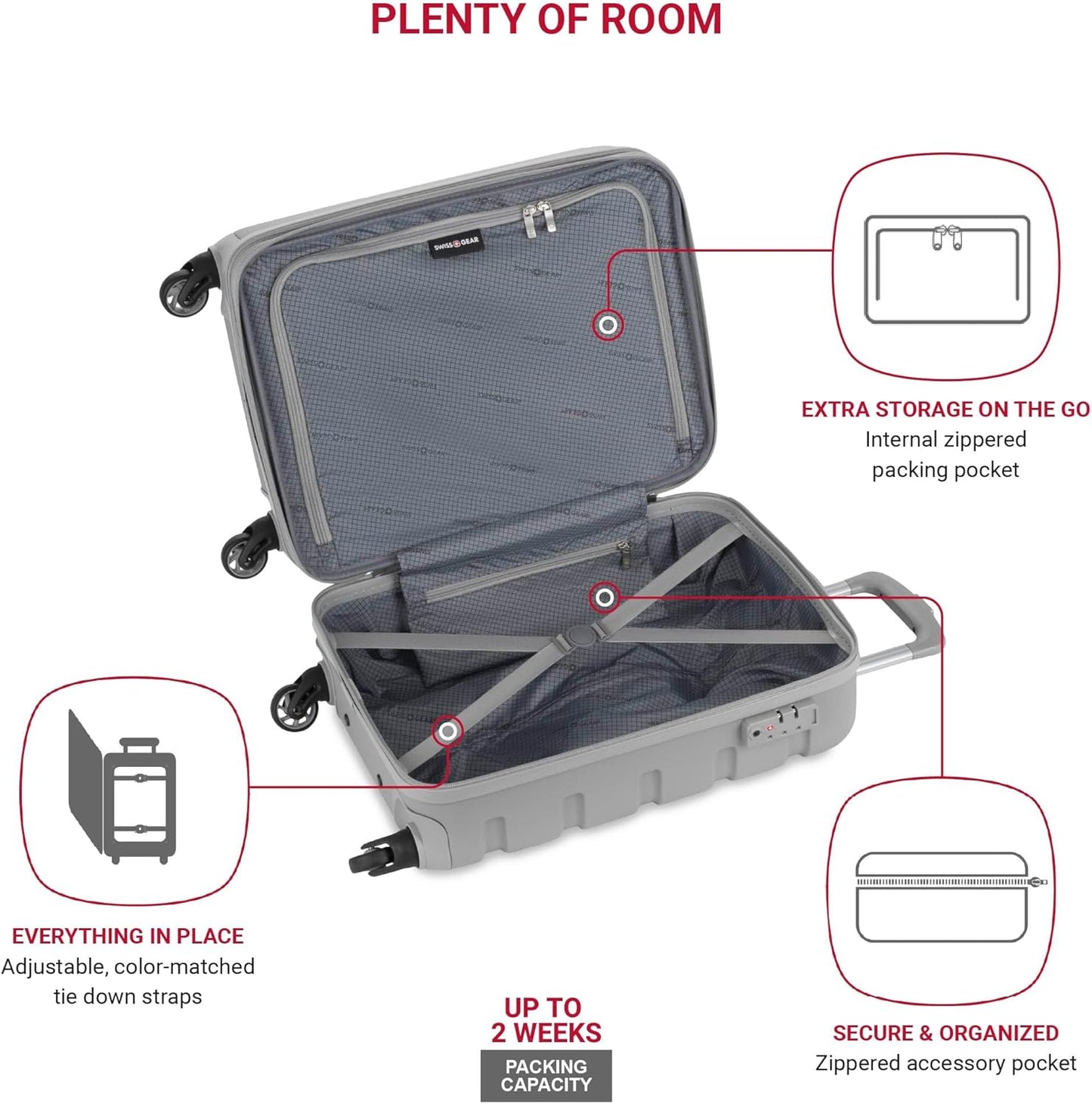 SwissGear 7366 Signature Hardside Expandable Luggage with Spinner Wheels, TSA Lock, Cup-Holder, Grey, 2-Piece Set (19/27)