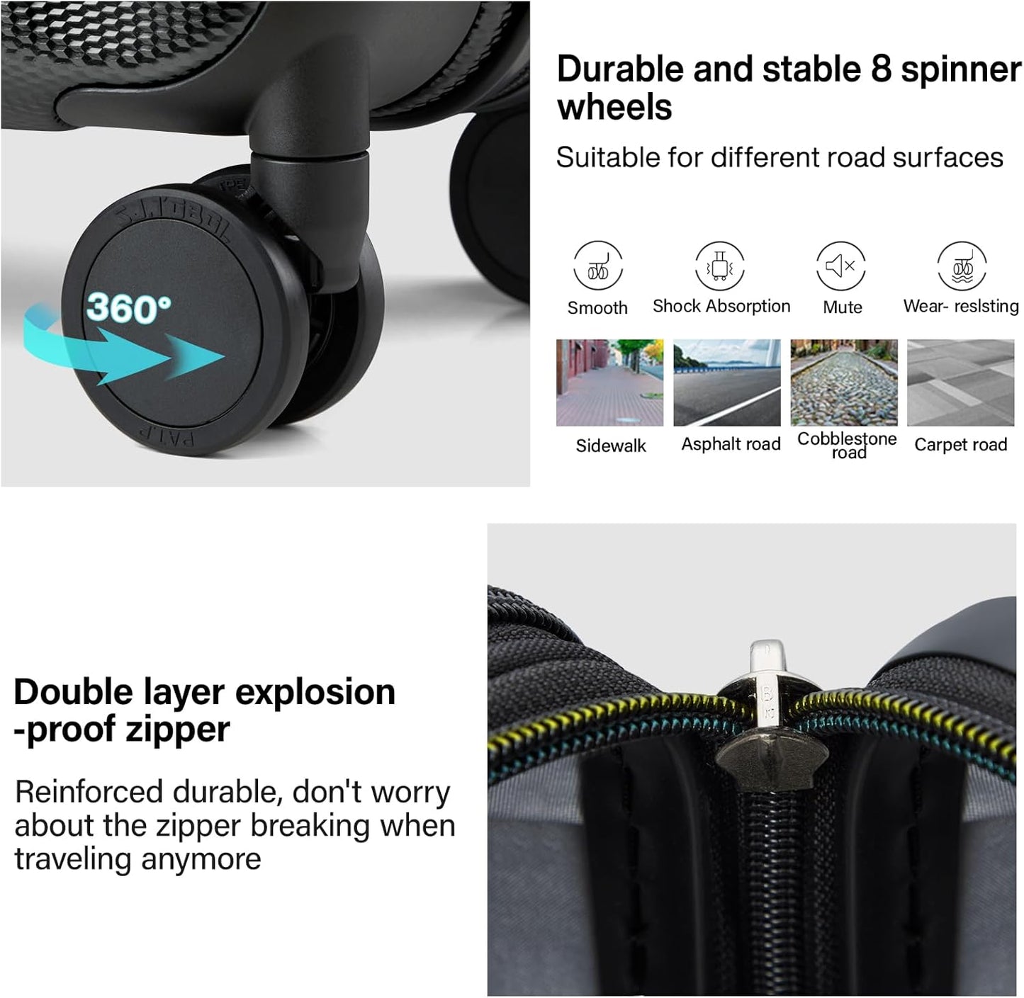 Hanke 20 Inch Expandable Carry on Luggage 22x14x9 Airline Approved Lightweight PC Hard Shell Suitcases with Wheels Travel Luggage Rolling Suitcase Travel Luggage Bag for Weekender(Jet Black)