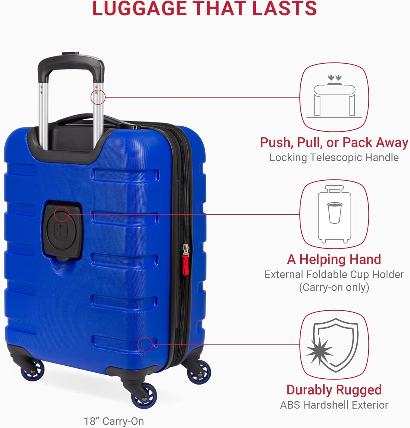 SwissGear 7366 Signature Hardside Expandable Luggage with Spinner Wheels, TSA Lock, Cup-Holder, Cobalt, 3-Piece Set (19/23/27)