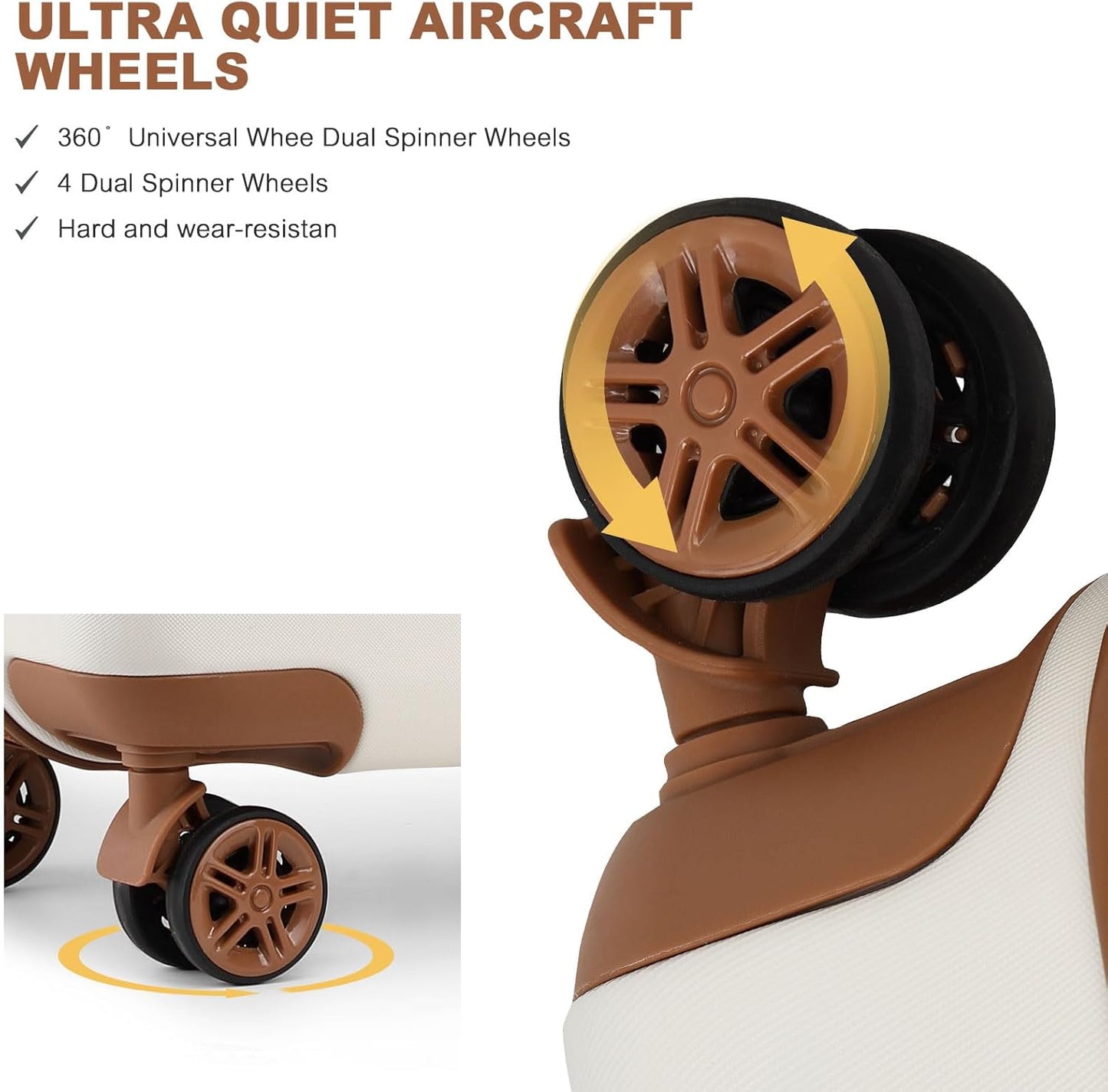 Kono Expandable 28 Inch Large Checked Luggage: ABS+PC Hardside Trolley Travel Case - Hard Shell Suitcase with TSA Lock, Cream - Brown