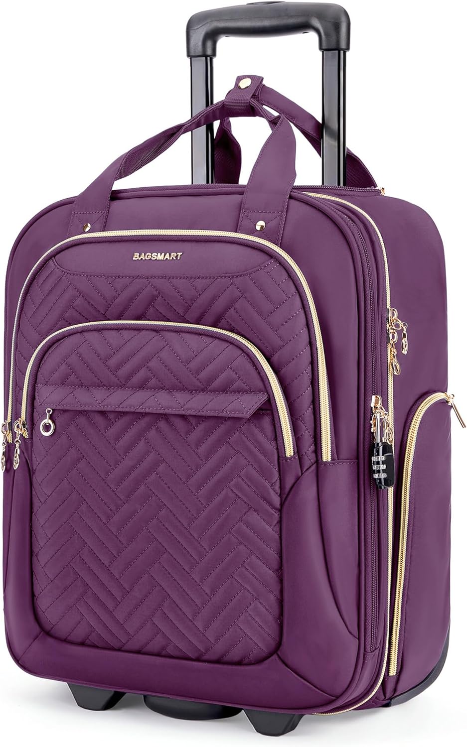 BAGSMART Underseat Carry On Luggage Airline approved,16-inch Underseater Softside Travel Suitcase with Wheels Lightweight Overnight Rolling Carry-on Luggage for Women Men Weekender, Purple