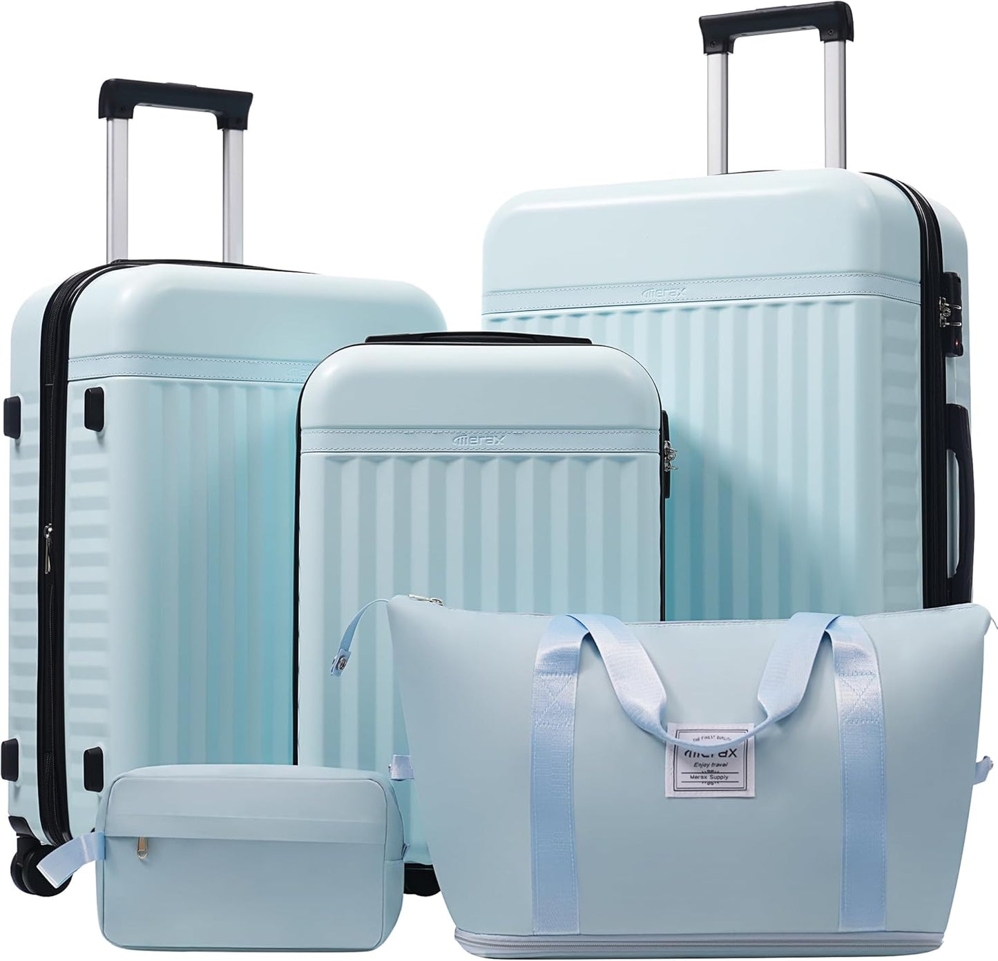 Merax Luggage Sets, Durable Hardshell 3 Piece Suitcase with Double Spinner Wheels and Handle Bags,Lightweight Carry on Luggage with TSA Lock,20+24+28 inches,Light Blue