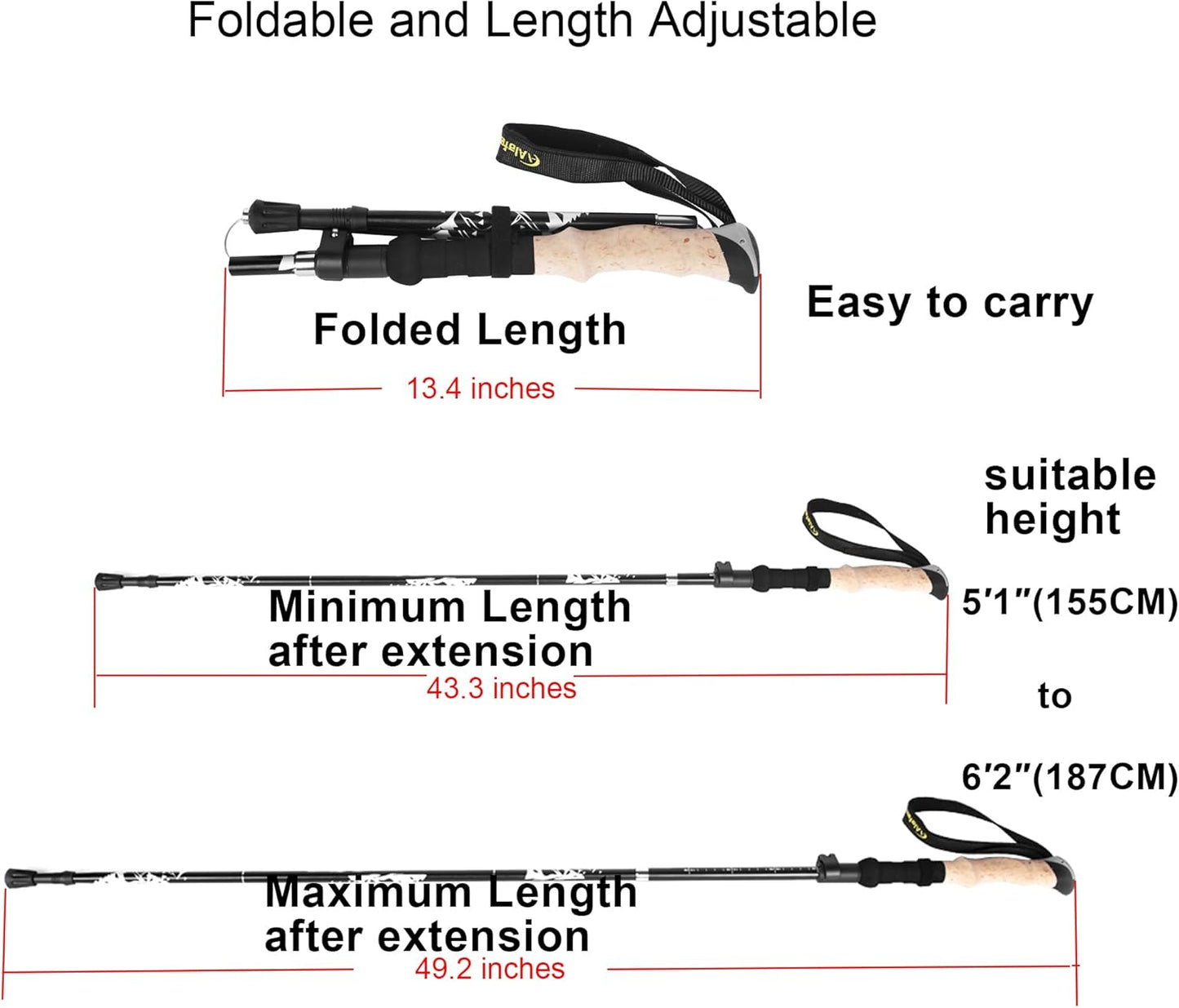 Lightweight Collapsible Trekking Pole - 7075 Aluminum Adjustable Walking Stick for Hiking & Travel, Foldable Quick-Lock Design, Single Pole for Adults & Seniors