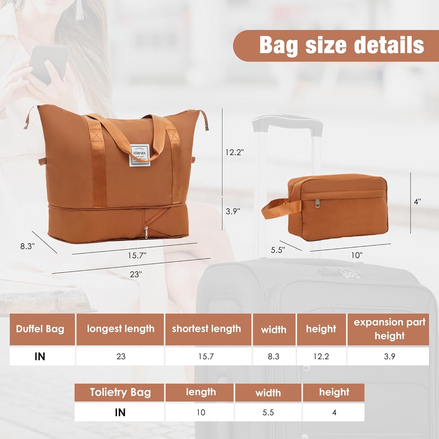 Merax Softside Luggage Set 3 Piece Suitcase with Duffel Bag Spinner Wheels Lightweight Expandable Travel Luggage 22" 26" 30",Orange