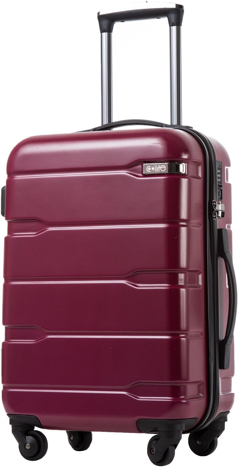 Coolife Luggage PC+ABS Hardshell Suitcase with TSA Lock, Spinner Carry On Lightweight (Radiant Pink, 20in)