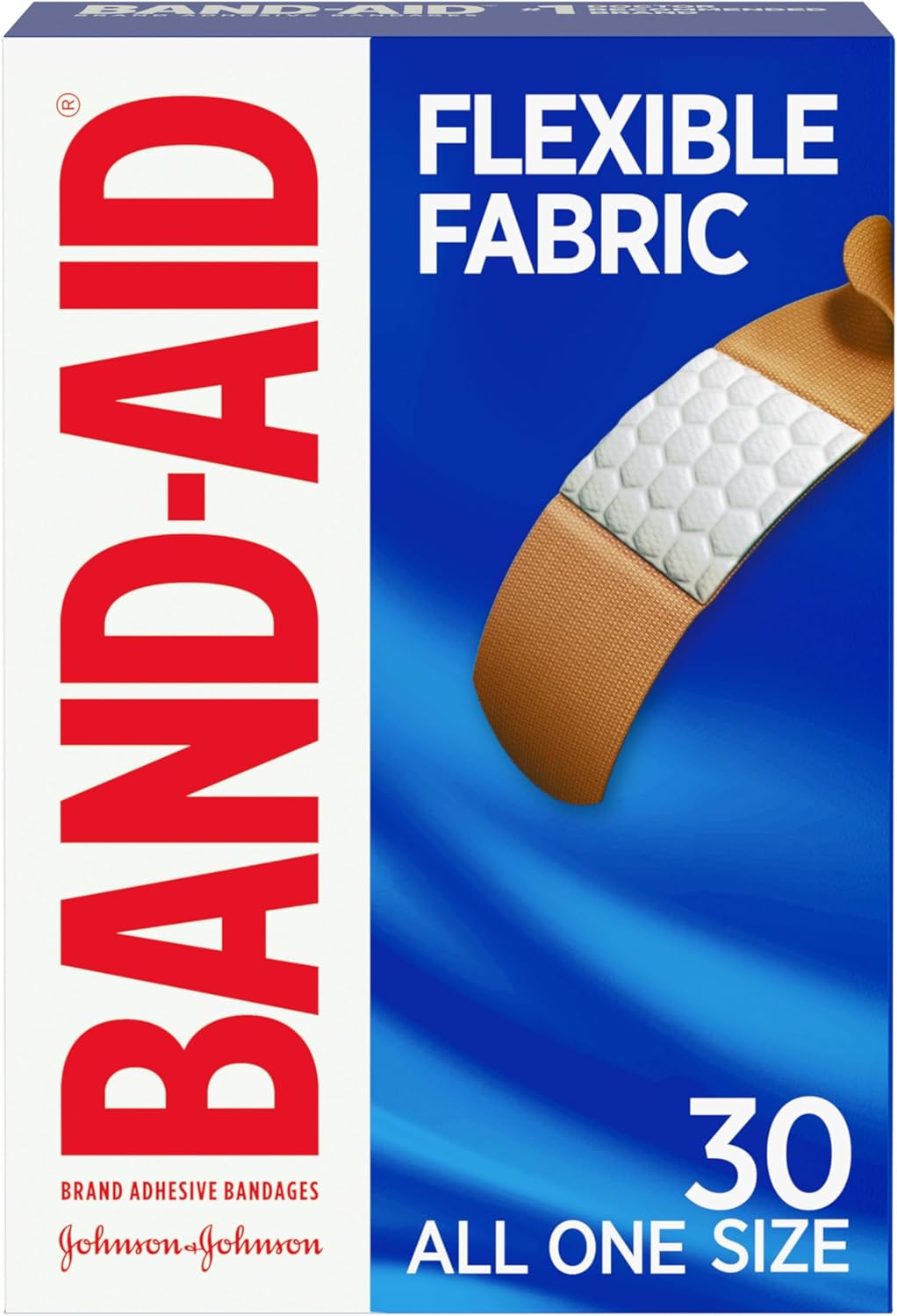 Band-Aid Brand Flexible Fabric Adhesive Bandages, Comfortable Flexible Protection & Wound Care of Minor Cuts & Scrapes, Quilt-Aid Technology to Cushion Painful Wounds, All One Size, 30 ct
