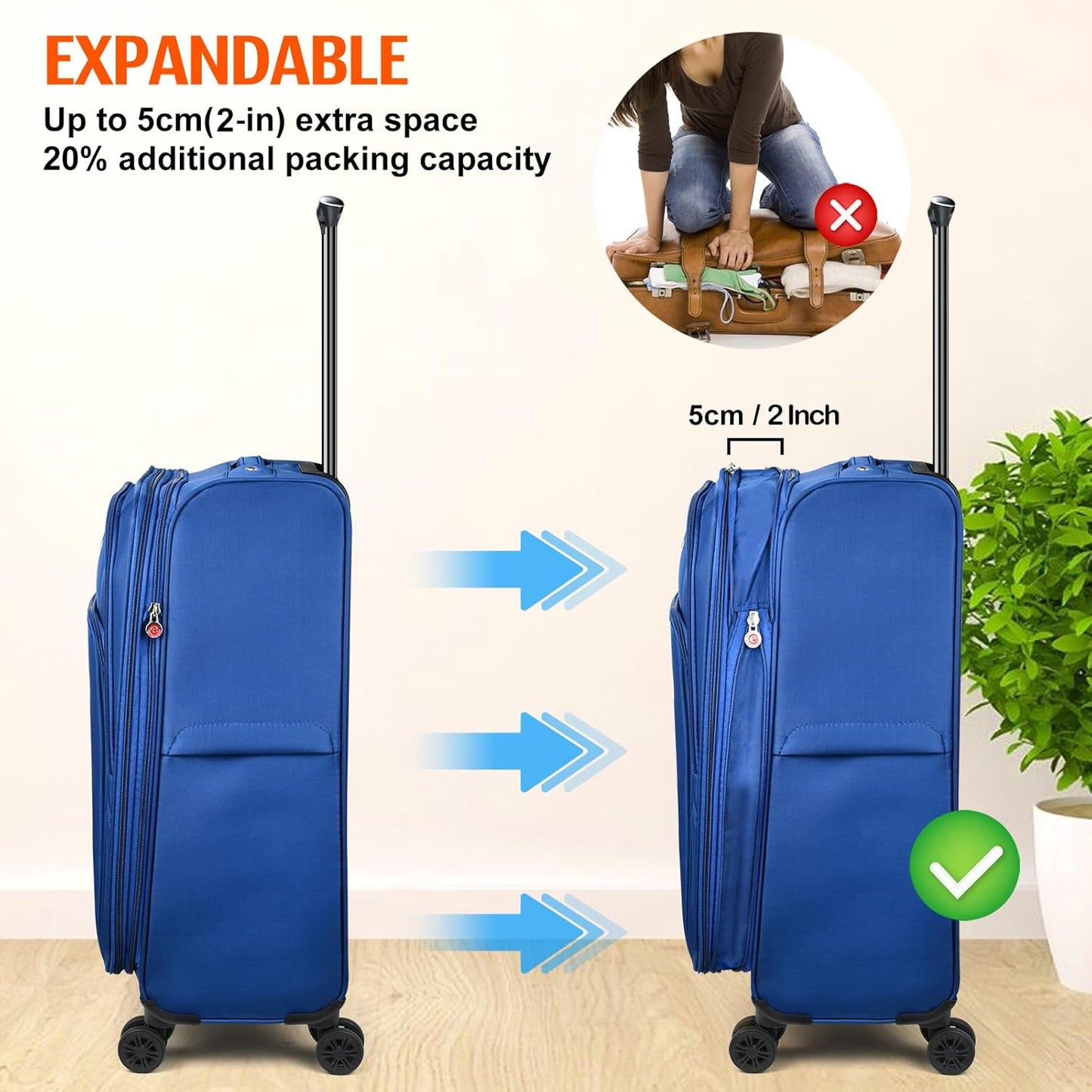 Verdi Softside Expandable 28 Inch Luggage with Spinner Wheels Lightweight Travel Suitcase (Navy, Checked-Large 28-Inch)