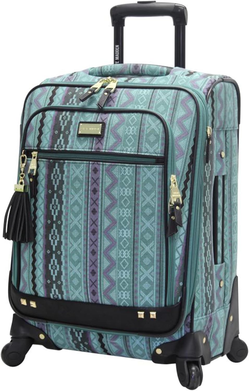 Steve Madden Designer-Gepckkollektion Leichter Softside-Koffer fr Damen und Herren strapazierfhige 50,8 cm groe Tragetasche mit 4 rollenden Spinner-Rdern, Legends Turquoise, 20in, Carry on Bag With