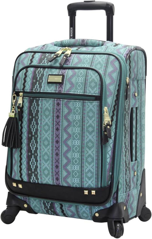 Steve Madden Designer-Gepckkollektion Leichter Softside-Koffer fr Damen und Herren strapazierfhige 50,8 cm groe Tragetasche mit 4 rollenden Spinner-Rdern, Legends Turquoise, 20in, Carry on Bag With
